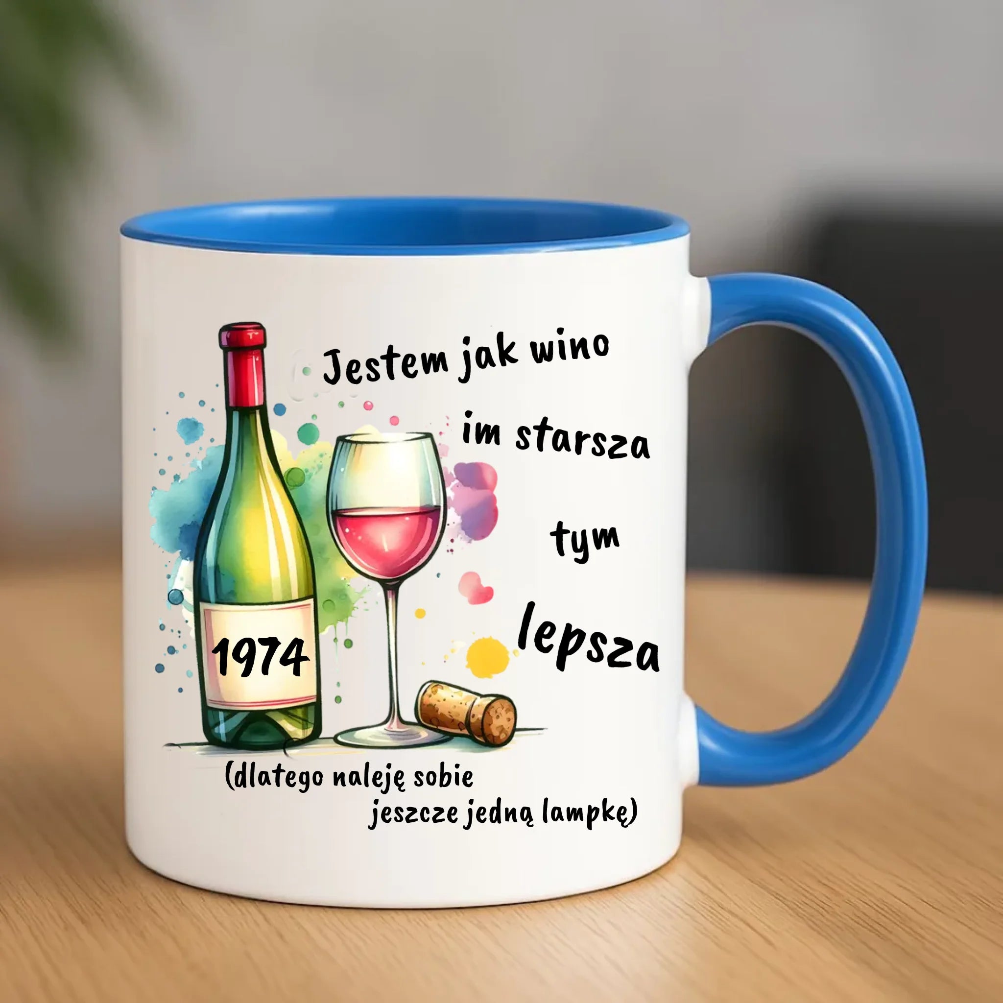 Urodzinowy niebieski kubek z nadrukiem prezent na URODZINY