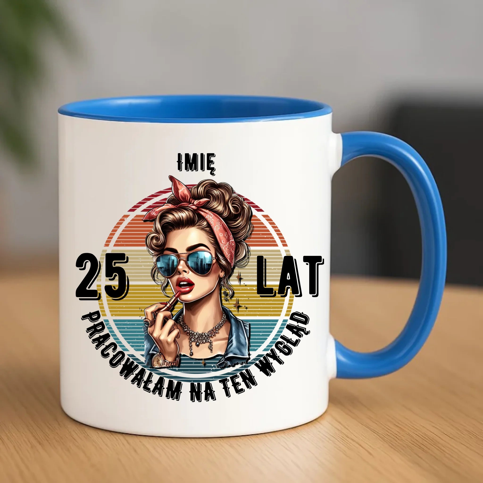 Urodzinowy niebieski kubek z nadrukiem prezent na URODZINY