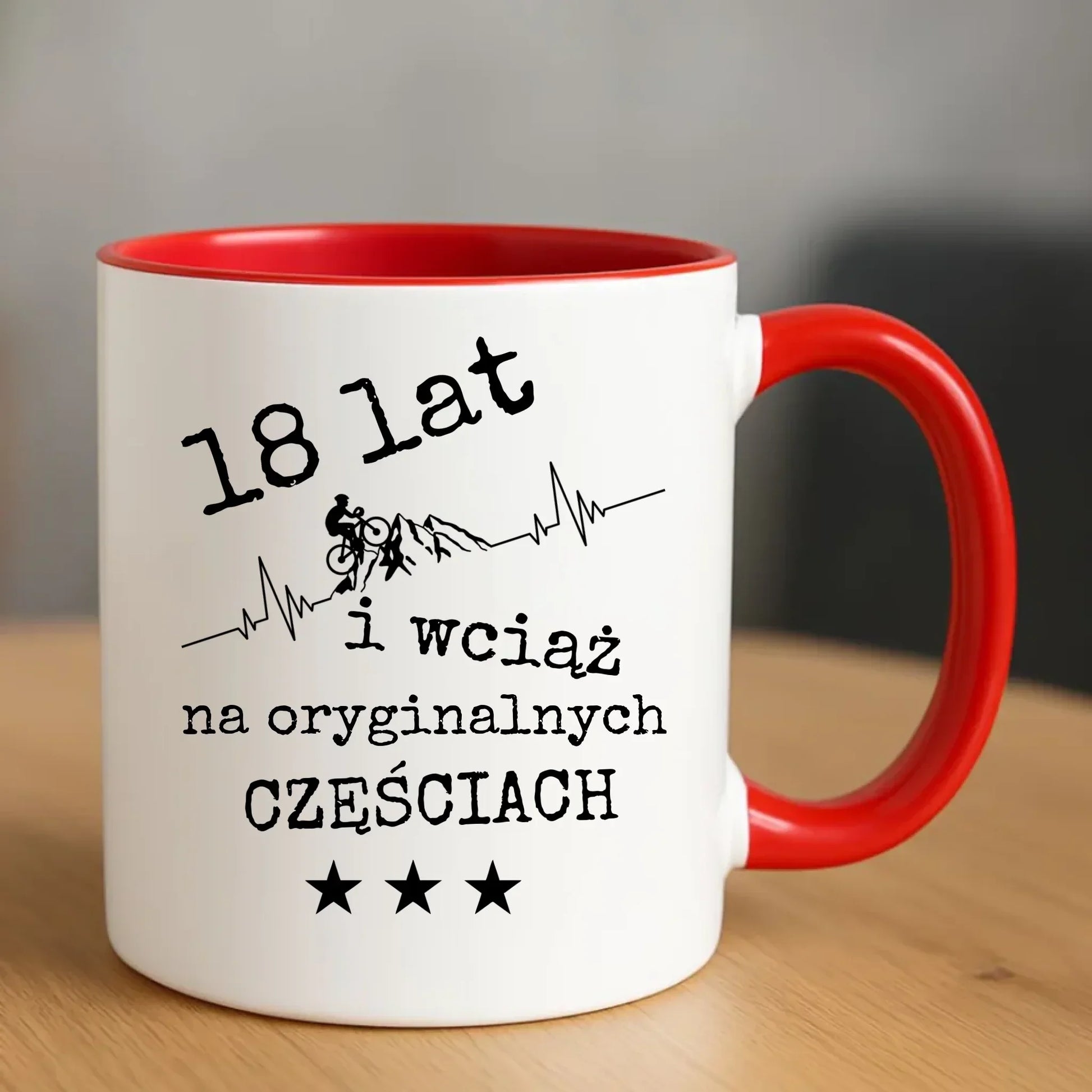 Wciąż na oryginalnych częściach | Kubek na urodziny dla rowerzysty U28 - StoryCups.pl