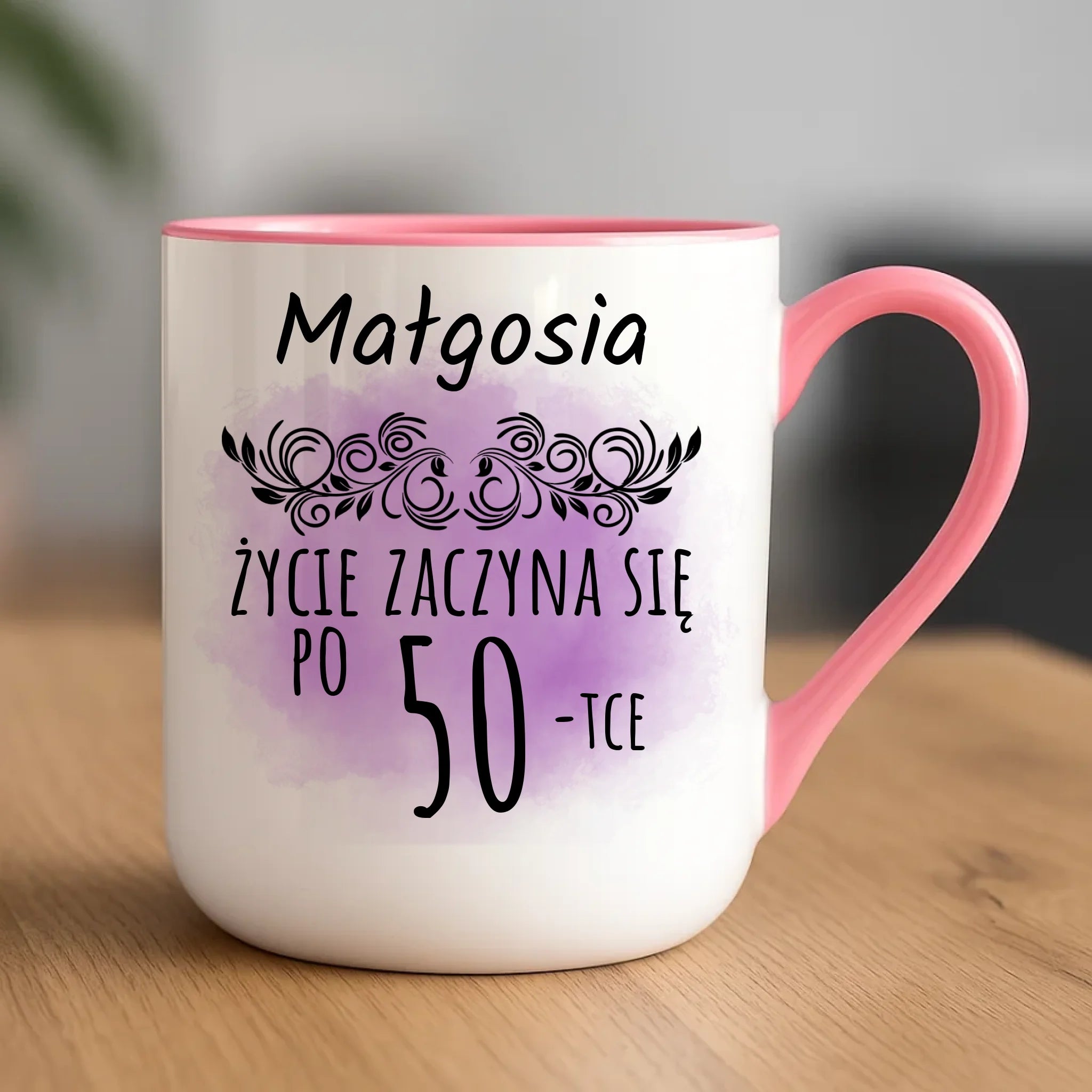 Urodzinowy różowy kubek elegant z nadrukiem prezent na URODZINY