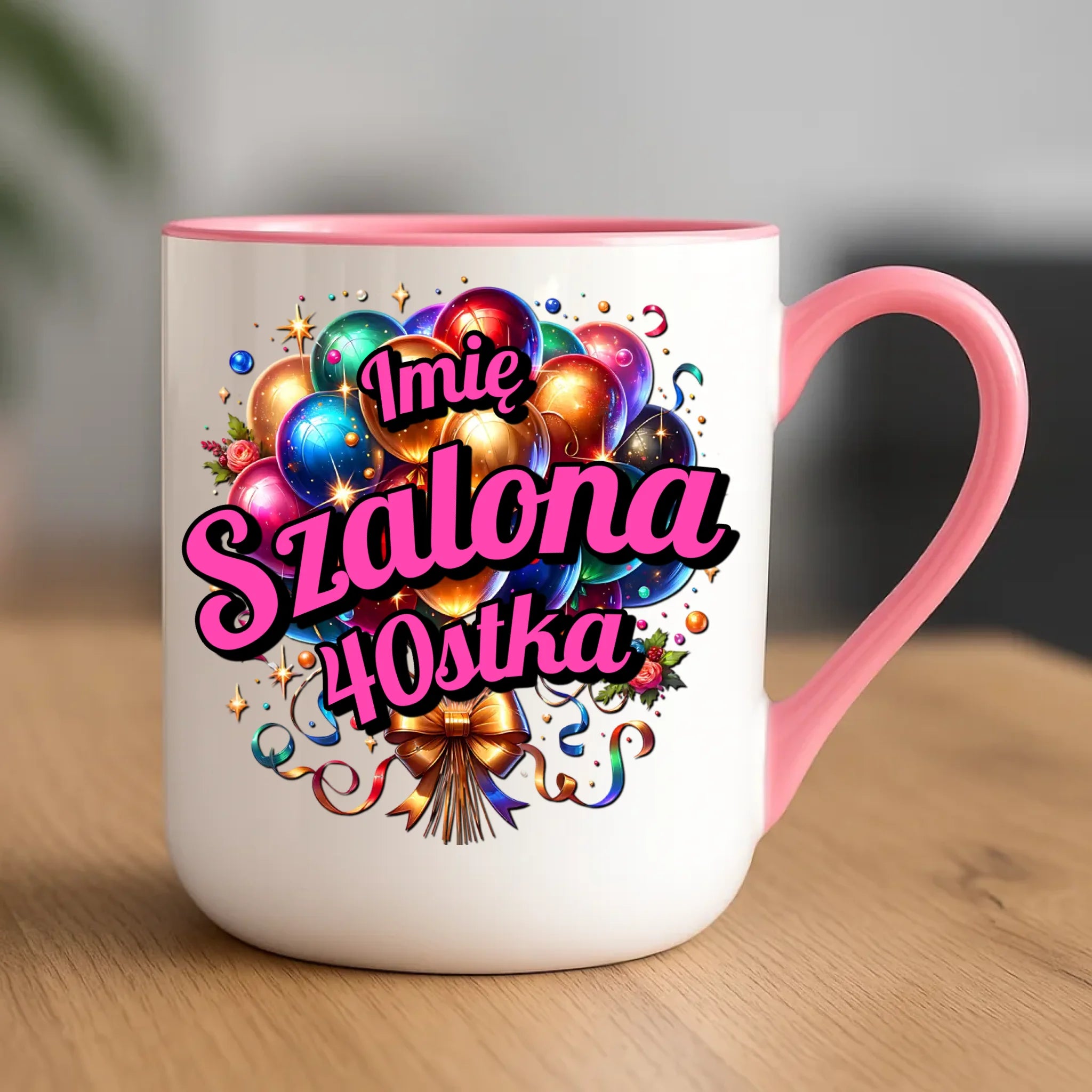 Urodzinowy różowy kubek elegant z nadrukiem prezent na URODZINY