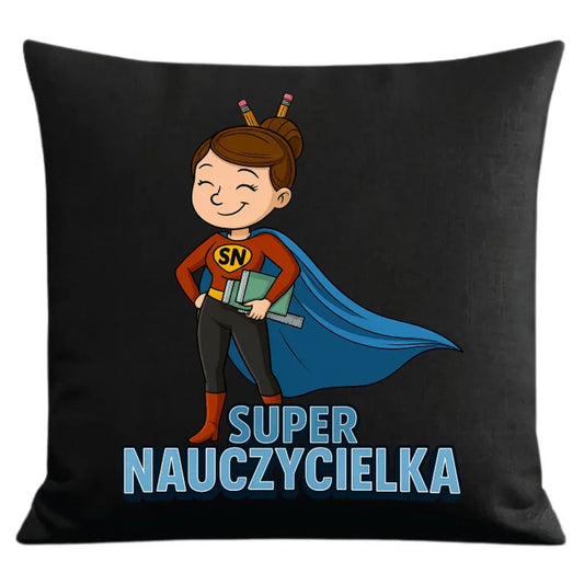 Prezent dla nauczyciela czarna poduszka dekoracyjna NAUCZYCIEL ZAKOŃCZENIE ROKU SZKOLNEGO