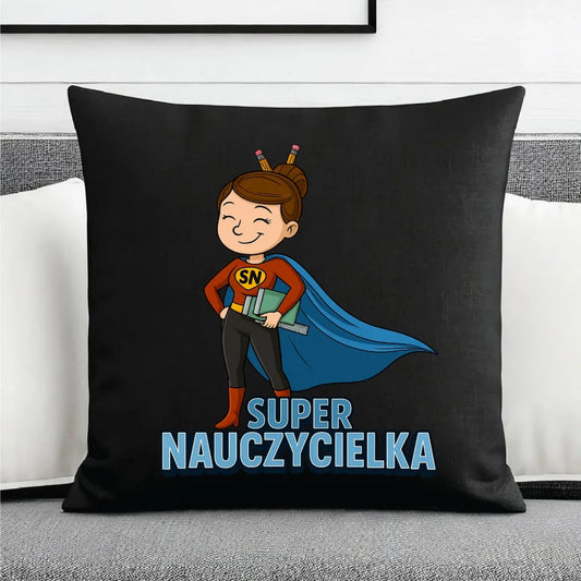 Prezent dla nauczyciela czarna poduszka dekoracyjna NAUCZYCIEL ZAKOŃCZENIE ROKU SZKOLNEGO