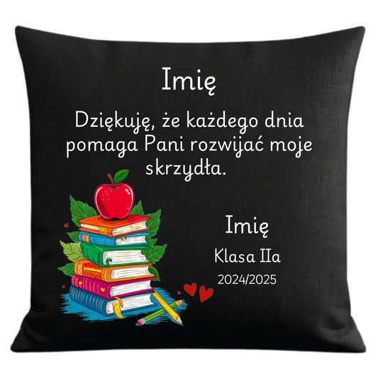 Prezent dla nauczyciela czarna poduszka dekoracyjna NAUCZYCIEL ZAKOŃCZENIE ROKU SZKOLNEGO