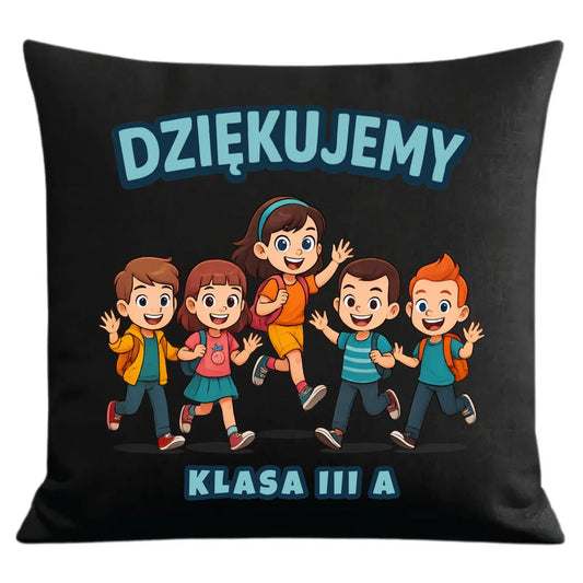 Prezent dla nauczyciela czarna poduszka dekoracyjna NAUCZYCIEL ZAKOŃCZENIE ROKU SZKOLNEGO