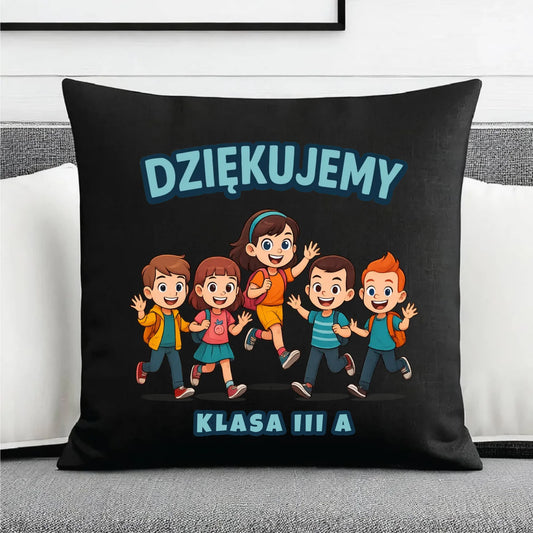 Prezent dla nauczyciela czarna poduszka dekoracyjna NAUCZYCIEL ZAKOŃCZENIE ROKU SZKOLNEGO