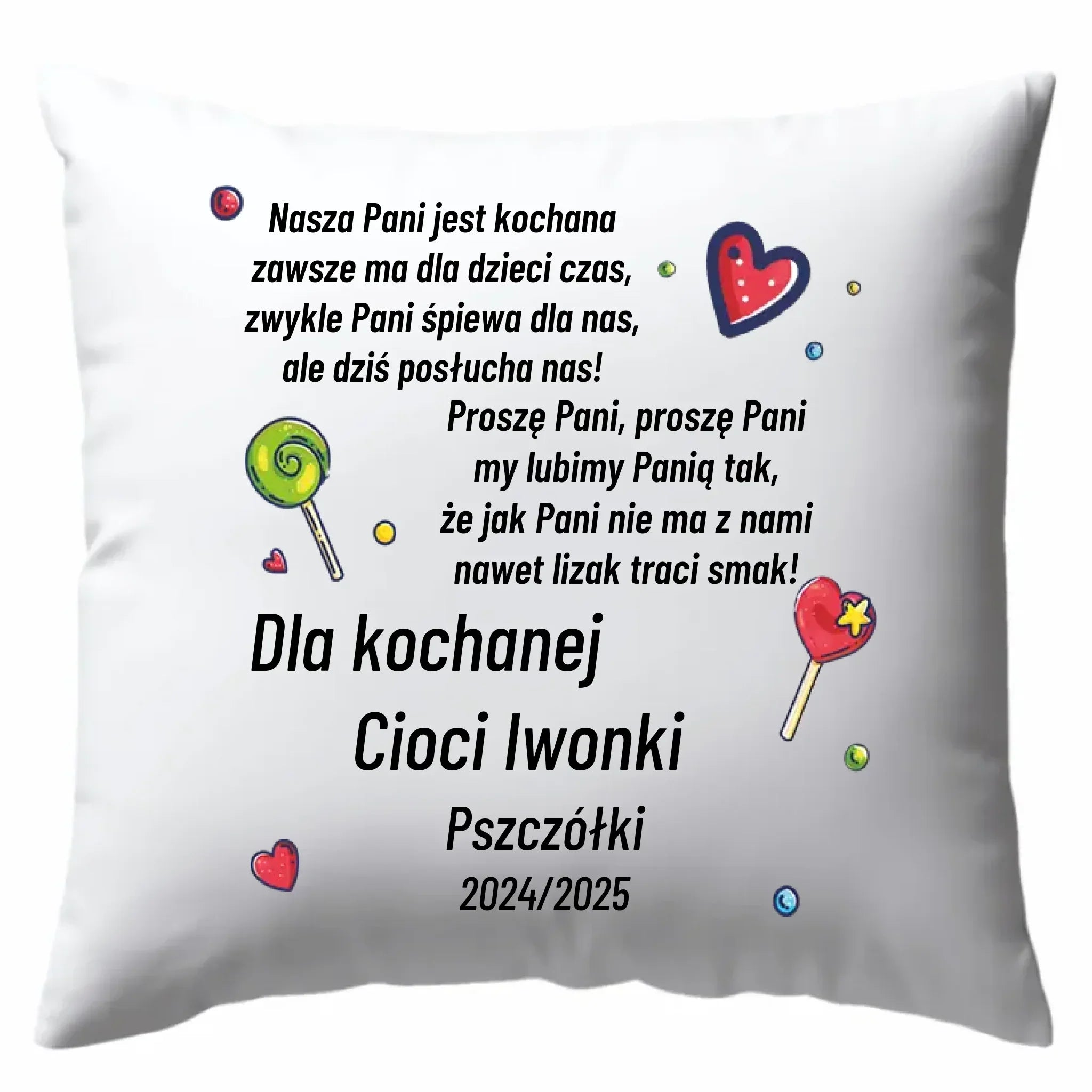 Poduszka z wierszykiem dla przedszkolanki na prezent Zakończenie Przedszkola N16 - StoryCups.pl