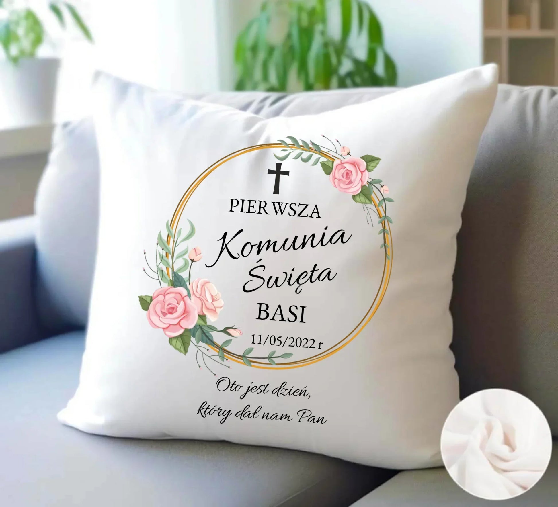 Poduszka Pierwsza Komunia Święta dla dziewczynki personalizacja PK03 - StoryCups.pl