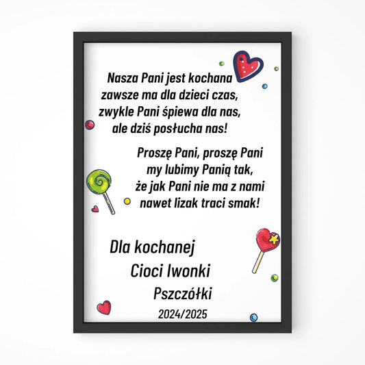 Plakat w ramie z wierszykiem dla przedszkolanki na prezent Zakończenie Przedszkola N16