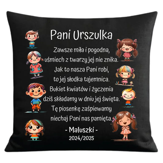 Prezent dla nauczyciela czarna poduszka dekoracyjna NAUCZYCIEL ZAKOŃCZENIE ROKU SZKOLNEGO