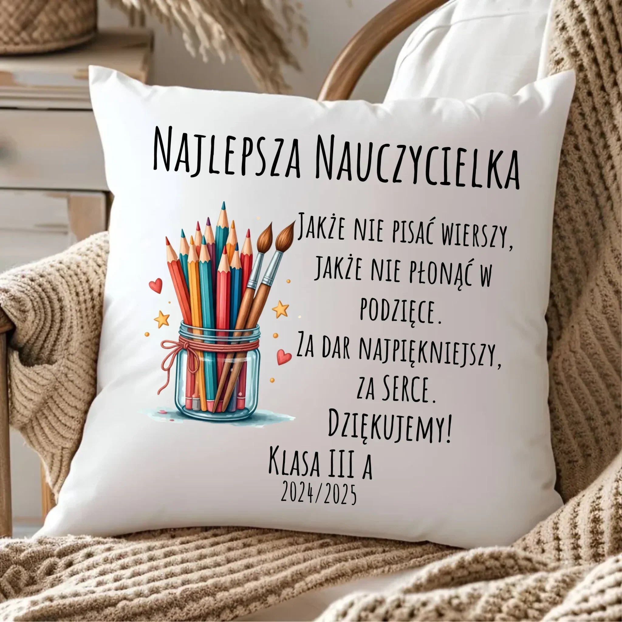 Za dar najpiękniejszy za serce | Poduszka dla najlepszej nauczycielki na prezent N20 - StoryCups.pl