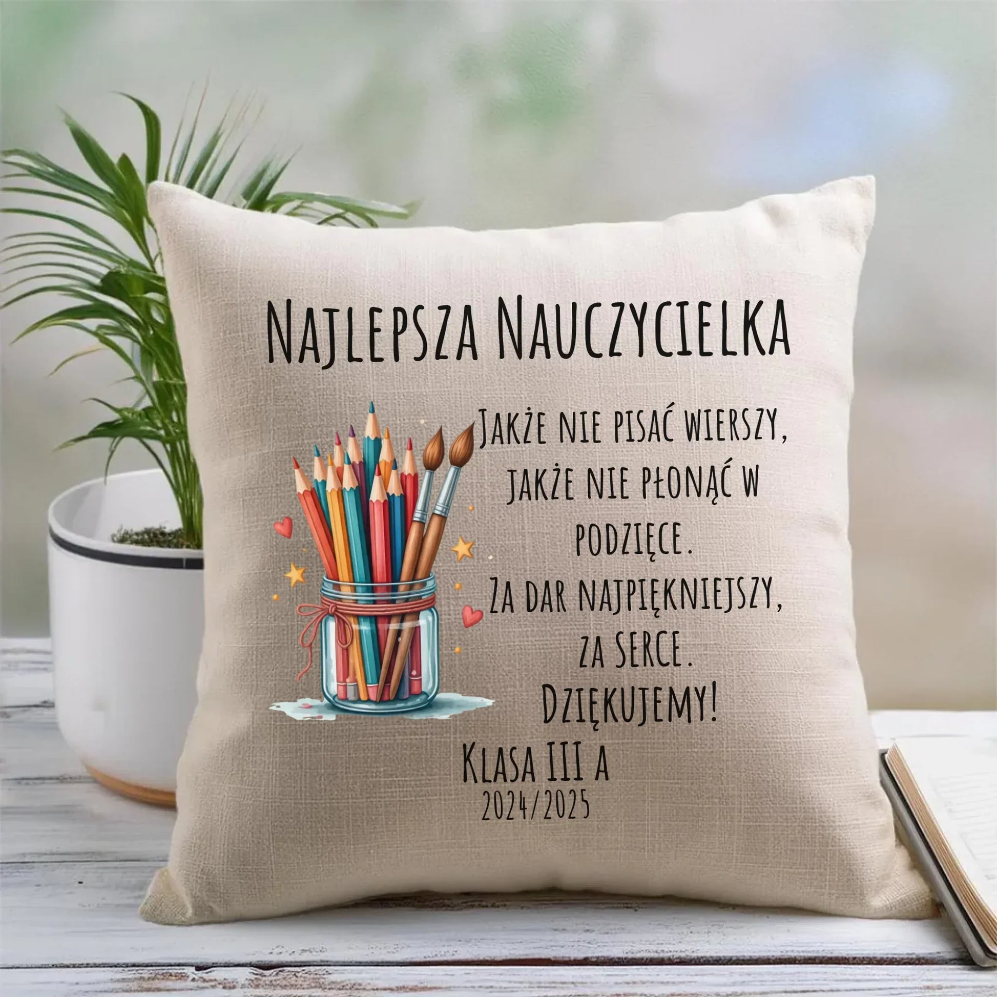 Za dar najpiękniejszy za serce | Poduszka dla najlepszej nauczycielki na prezent N20 - StoryCups.pl