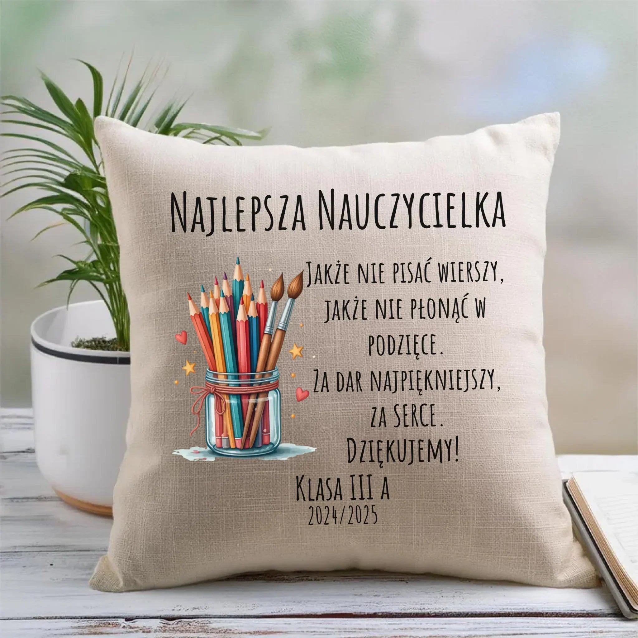 Za dar najpiękniejszy za serce | Poduszka dla najlepszej nauczycielki na prezent N20 - StoryCups.pl