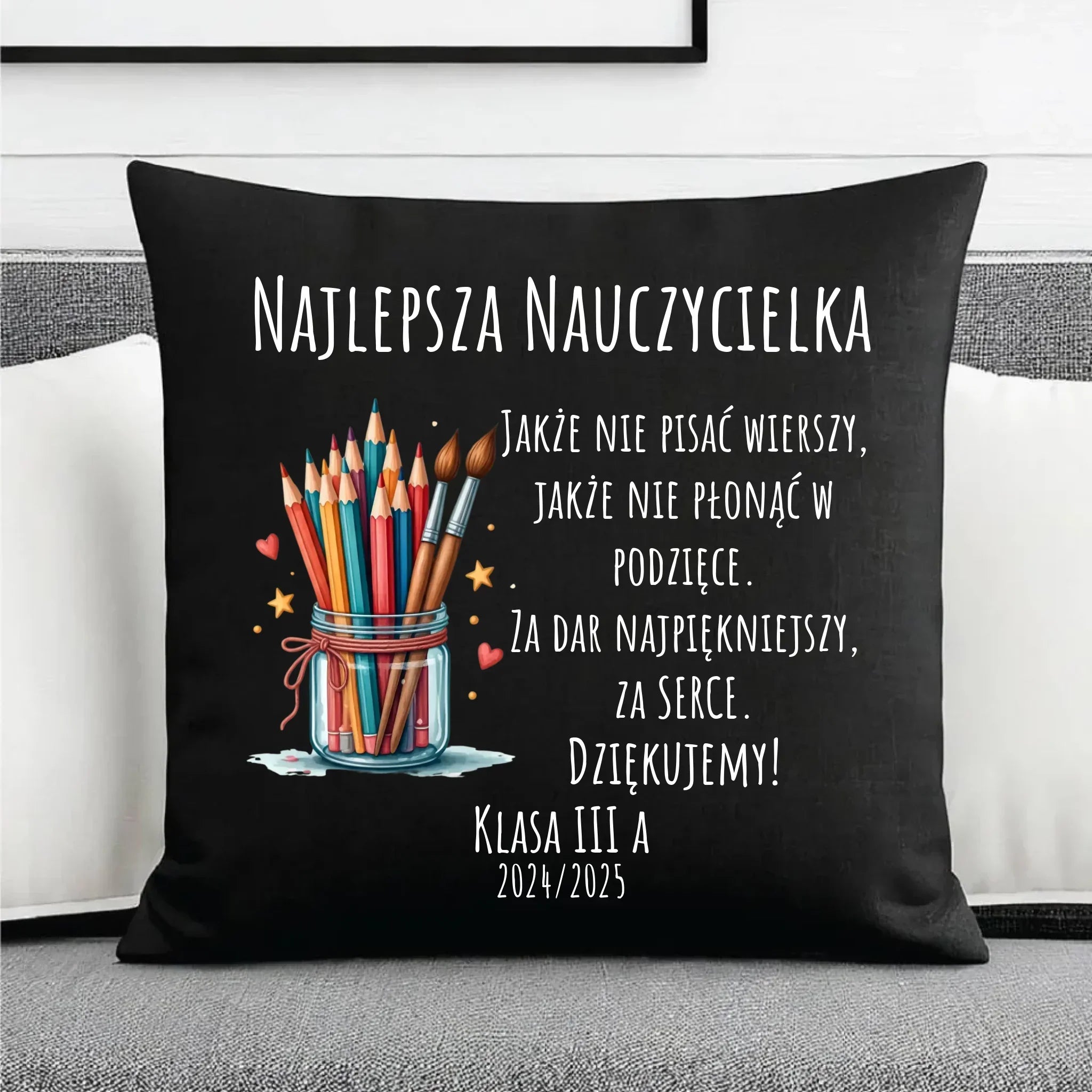 Za dar najpiękniejszy za serce | Poduszka dekoracyjna dla najlepszej nauczycielki na prezent N20 - StoryCups.pl