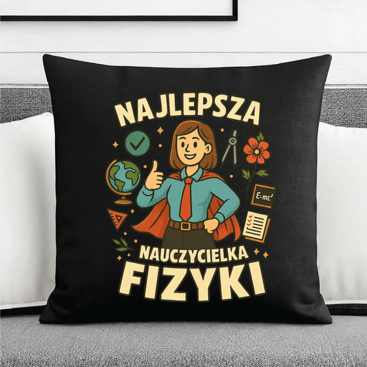 Prezent dla nauczyciela czarna poduszka dekoracyjna NAUCZYCIEL ZAKOŃCZENIE ROKU SZKOLNEGO