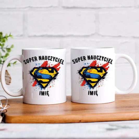 Super nauczyciel | Zestaw poduszka i kubek z imieniem na prezent N28