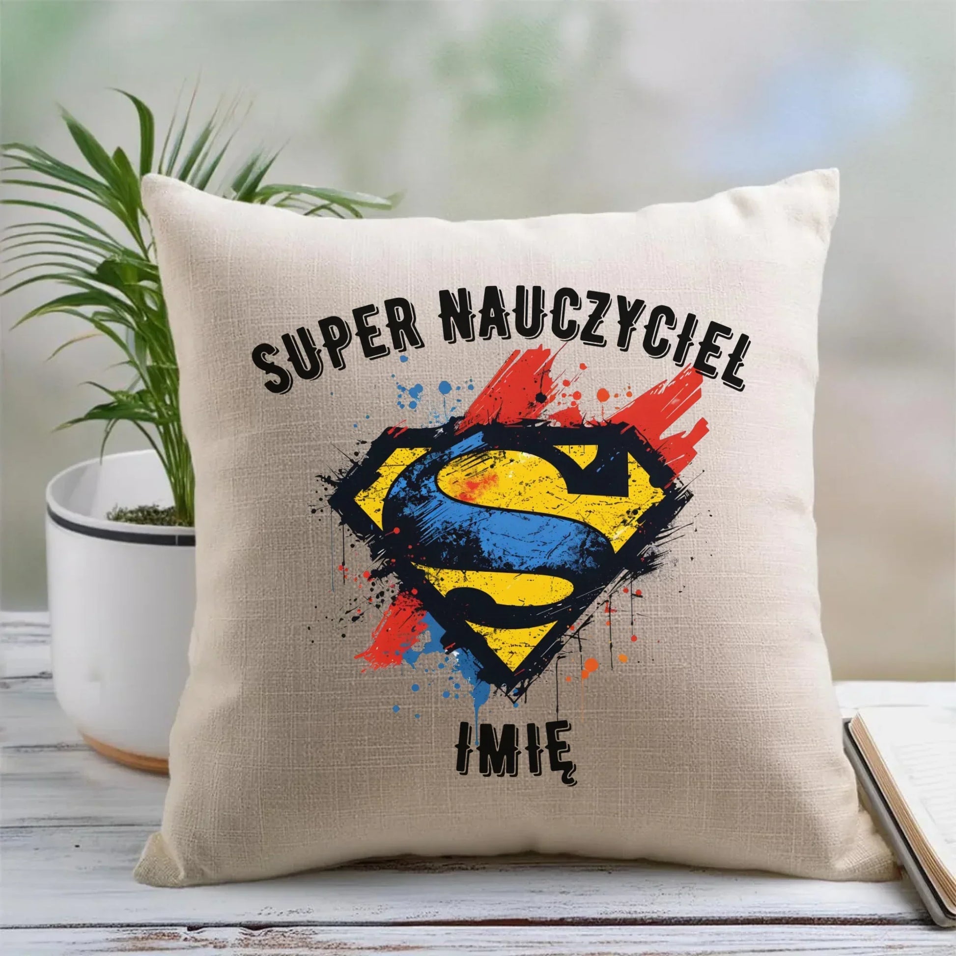 Super nauczyciel | Poduszka z imieniem na prezent dla nauczyciela N28 - StoryCups.pl