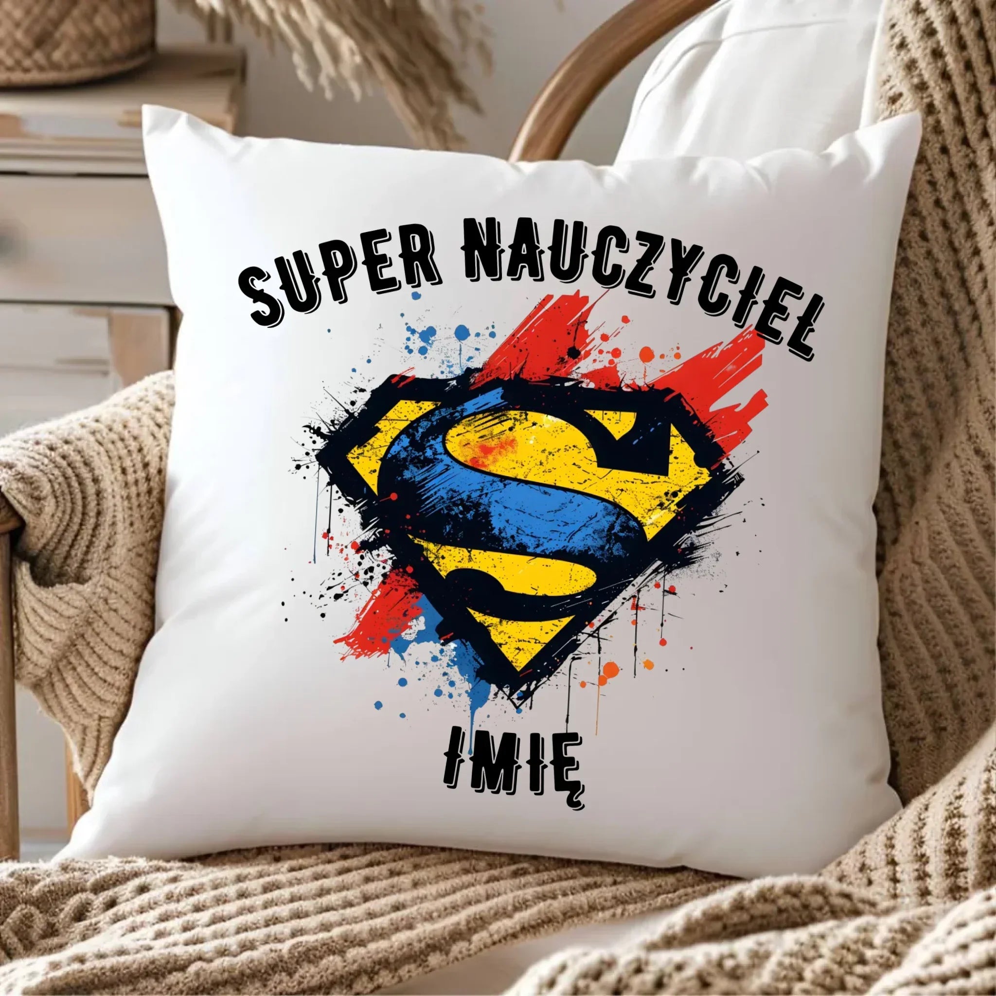Super nauczyciel | Poduszka z imieniem na prezent dla nauczyciela N28 - StoryCups.pl