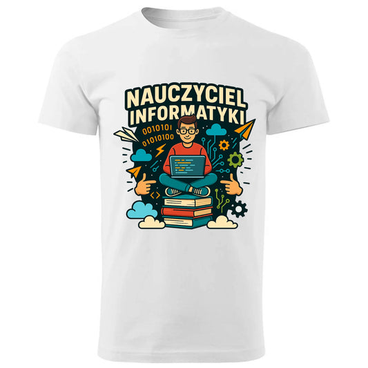 Biała koszulka dla nauczyciela na prezent NAUCZYCIEL ZAKOŃCZENIE ROKU SZKOLNEGO