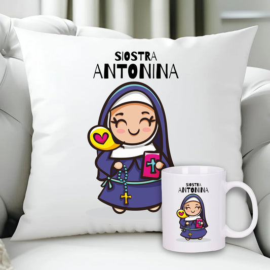 Siostra zakonna | Zestaw poduszka i kubek z imieniem na prezent N30