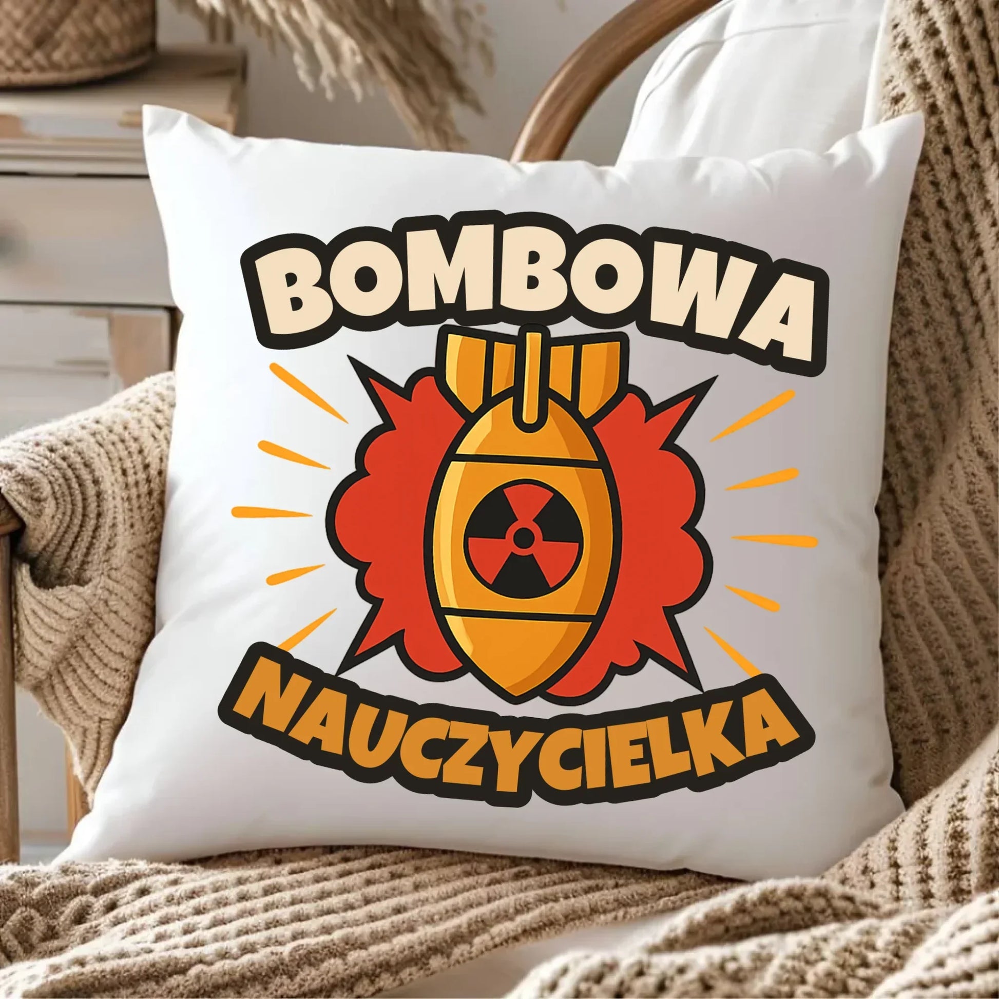 Bombowa nauczycielka | Poduszka prezent dla nauczycielki N34 - StoryCups.pl