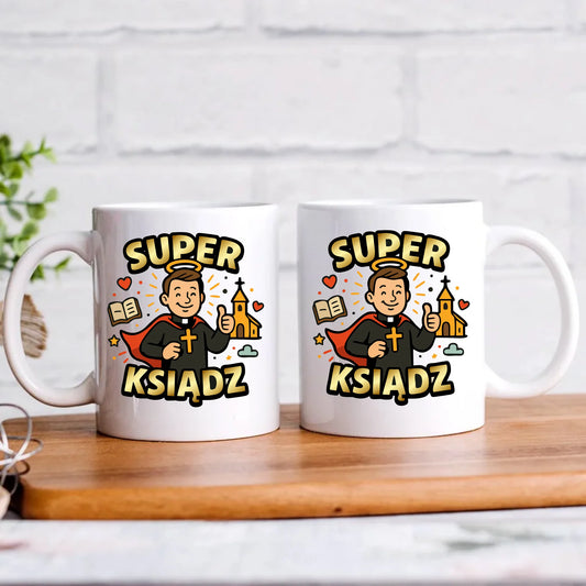 Super ksiądz | Zestaw poduszka i kubek prezent dla księdza N37
