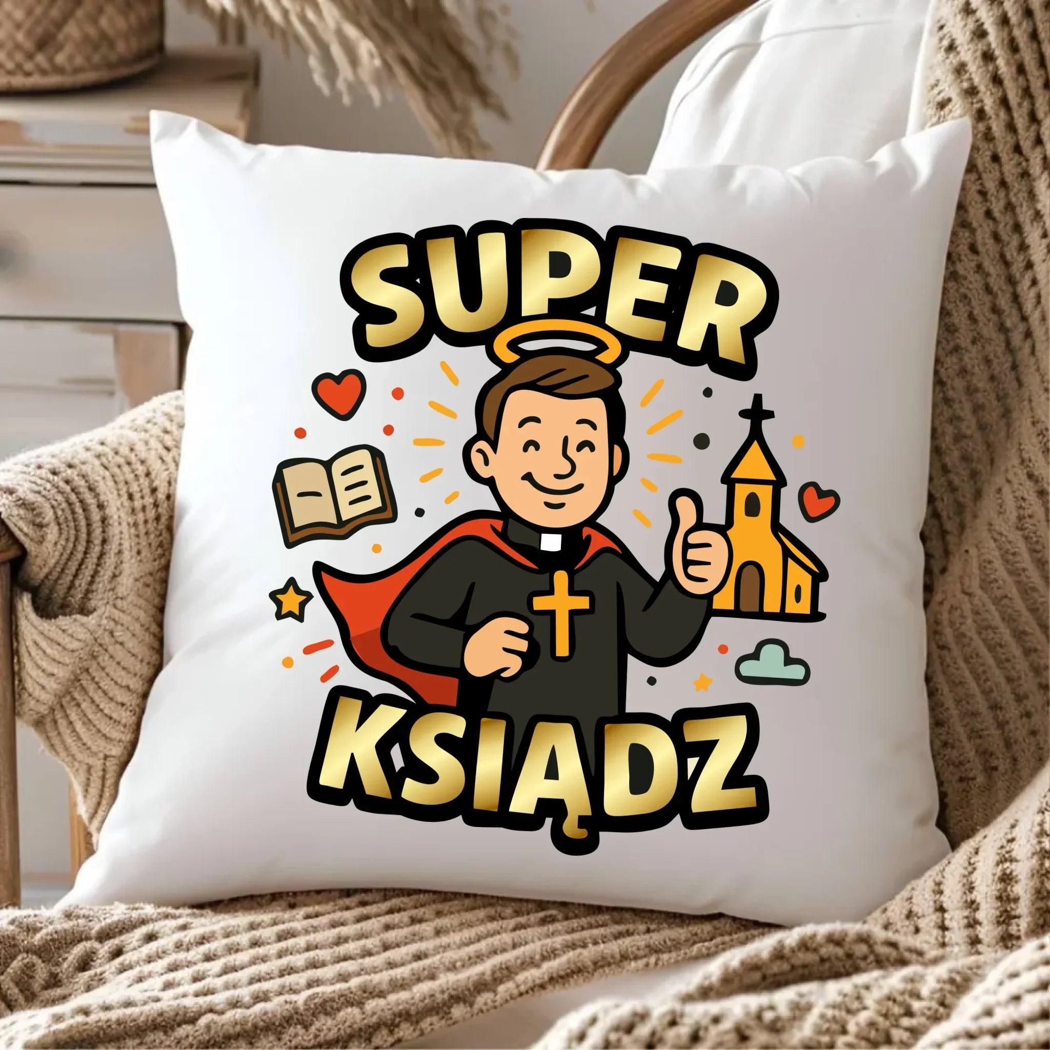 Super ksiądz | Poduszka prezent dla księdza N37 - StoryCups.pl