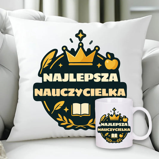 Najlepsza nauczycielka | Zestaw poduszka i kubek prezent dla nauczycielki N38