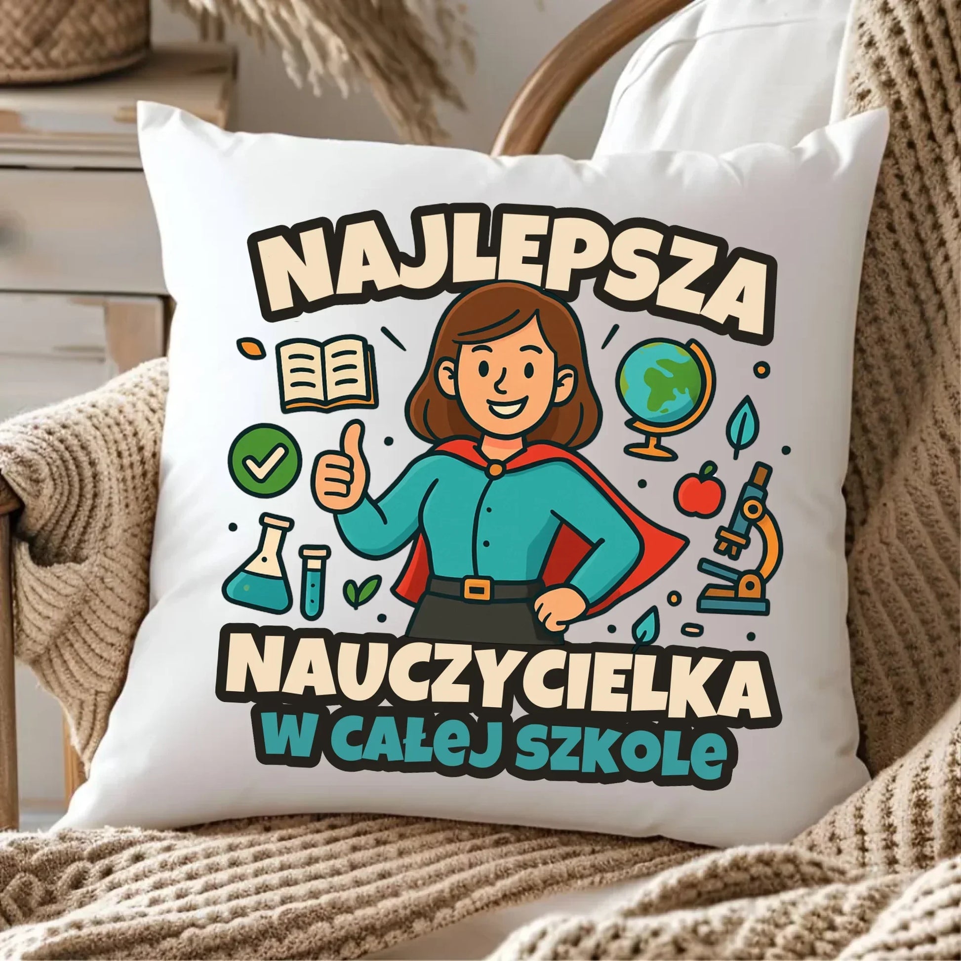 Najlepsza nauczycielka w całej szkole | Poduszka prezent nauczyciel N45 - StoryCups.pl