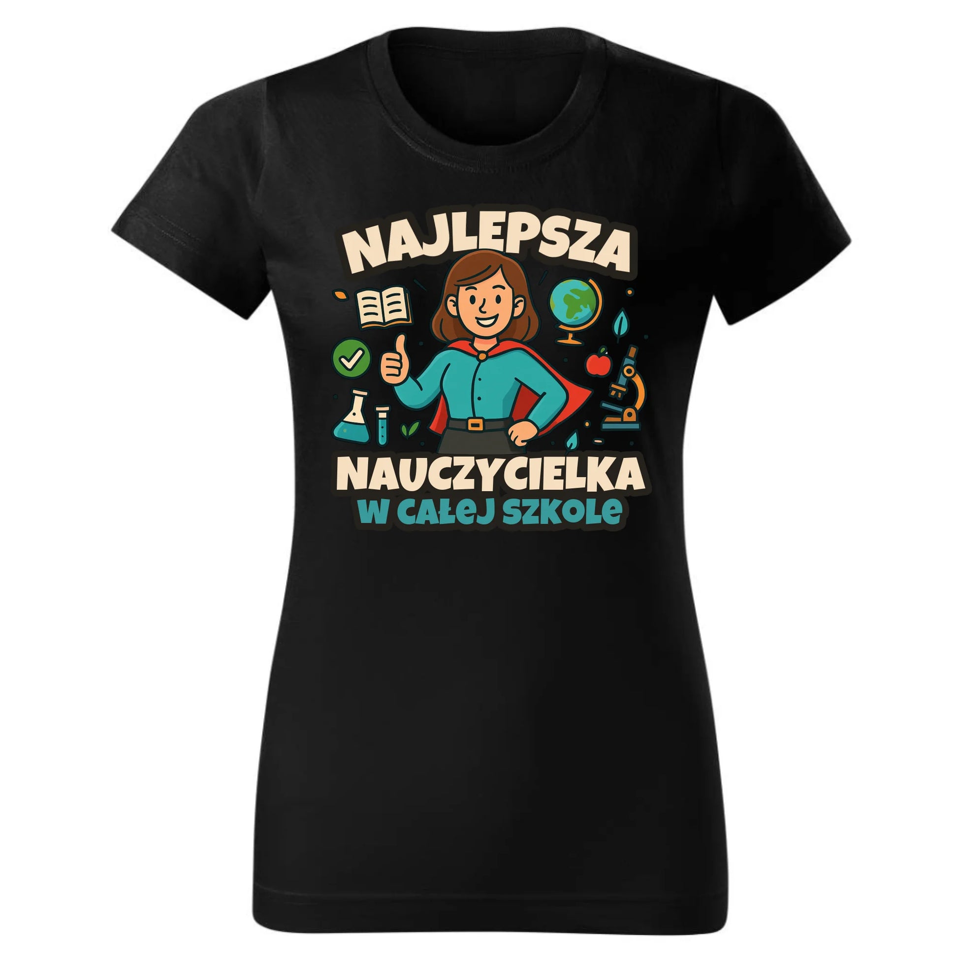 Czarna damska koszulka z nadrukiem dla nauczycielki na prezent DZIEŃ NAUCZYCIELA ZAKOŃCZENIE ROKU PODZIĘKOWANIE