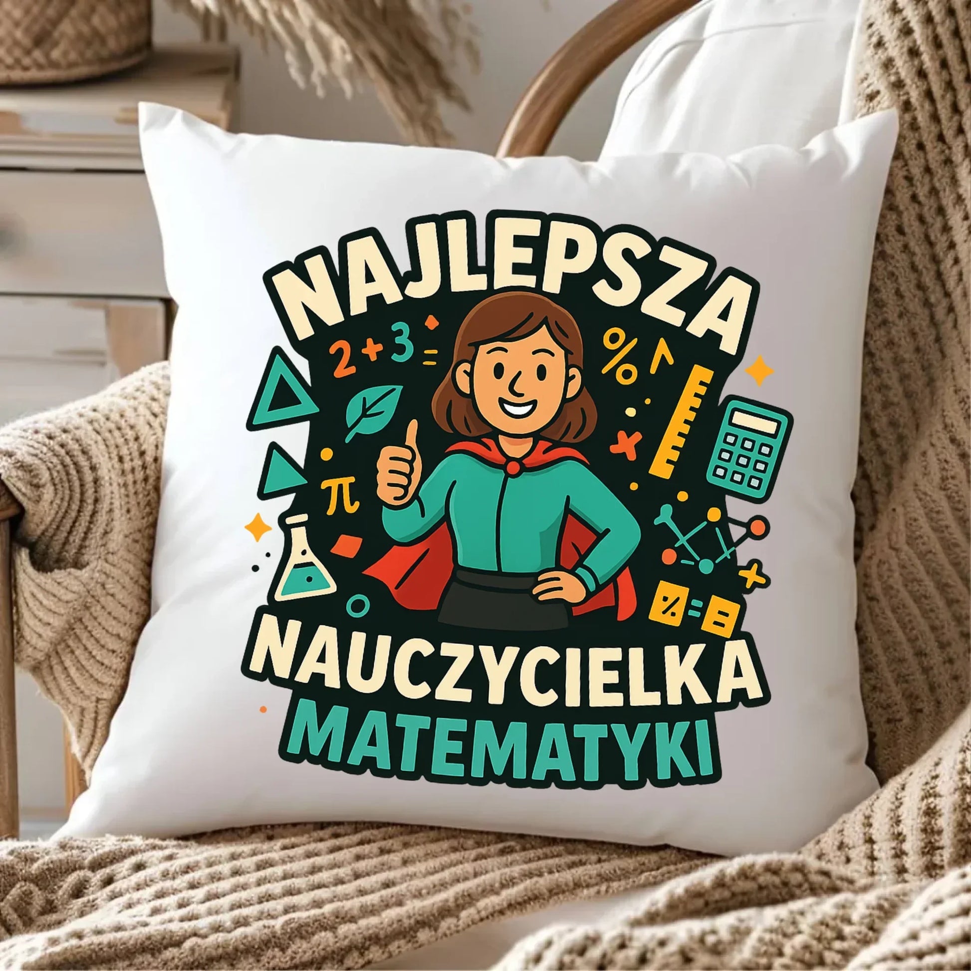 Najlepsza nauczycielka matematyki | Poduszka prezent nauczyciel N46 - StoryCups.pl