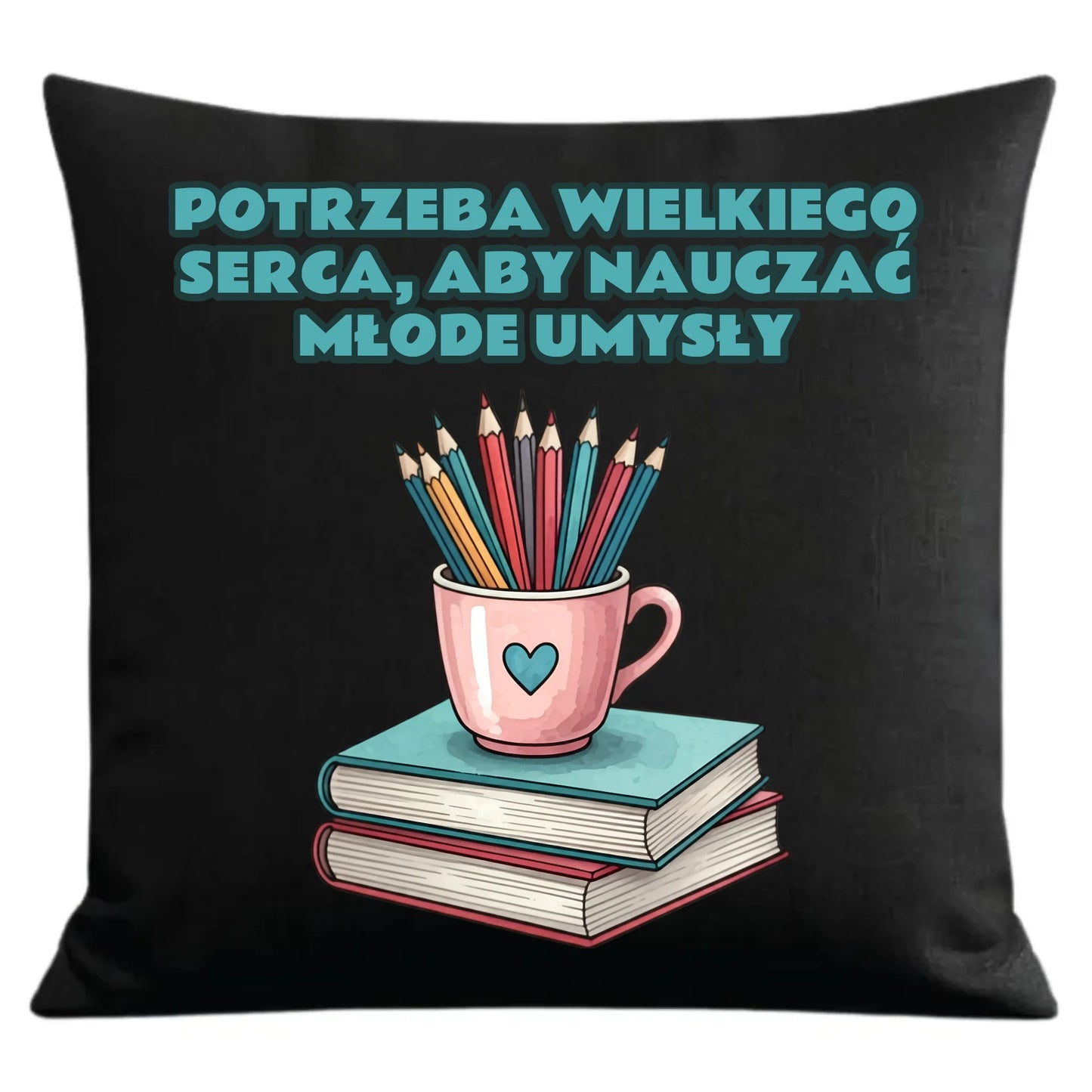 Prezent dla nauczyciela czarna poduszka dekoracyjna NAUCZYCIEL ZAKOŃCZENIE ROKU SZKOLNEGO
