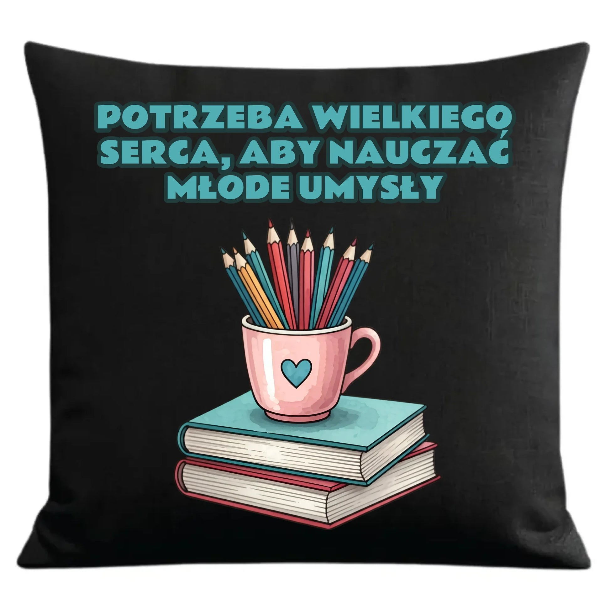 Prezent dla nauczyciela czarna poduszka dekoracyjna NAUCZYCIEL ZAKOŃCZENIE ROKU SZKOLNEGO