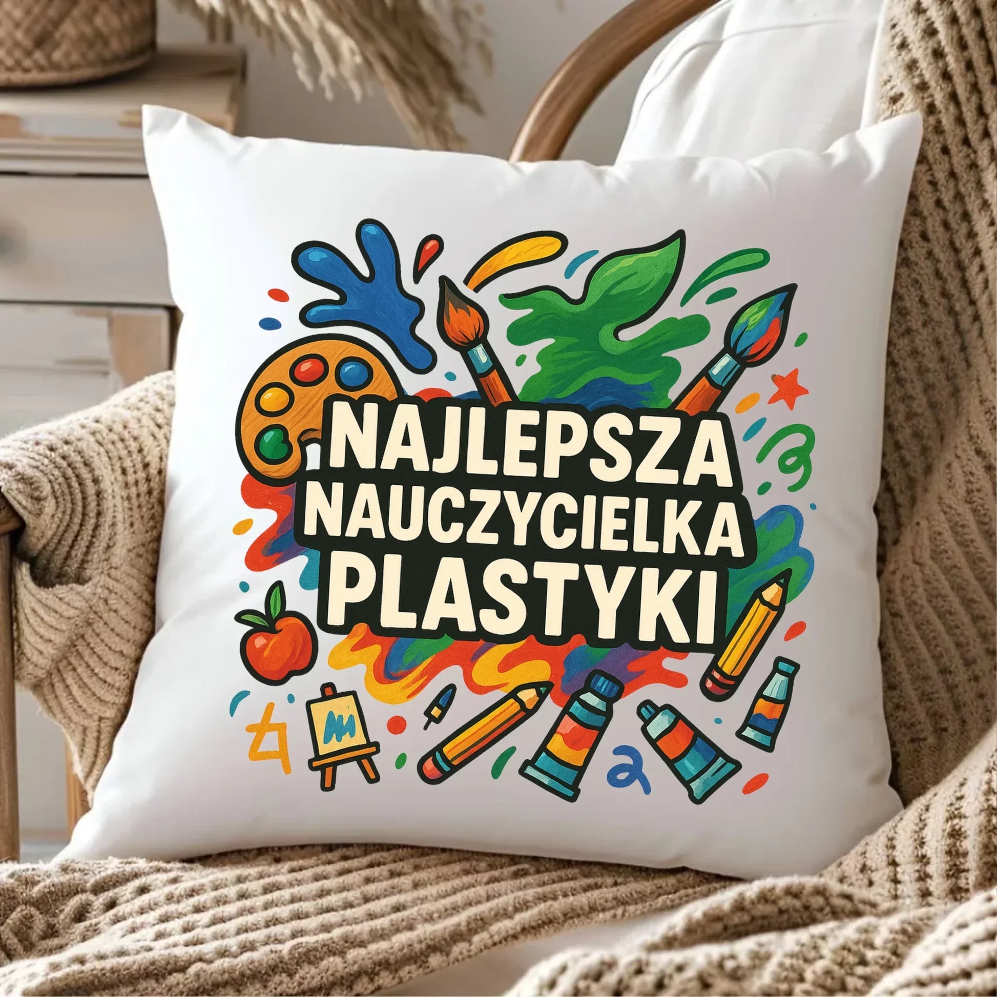 Najlepsza nauczycielka plastyki | Poduszka prezent dla nauczycielki N49 - StoryCups.pl