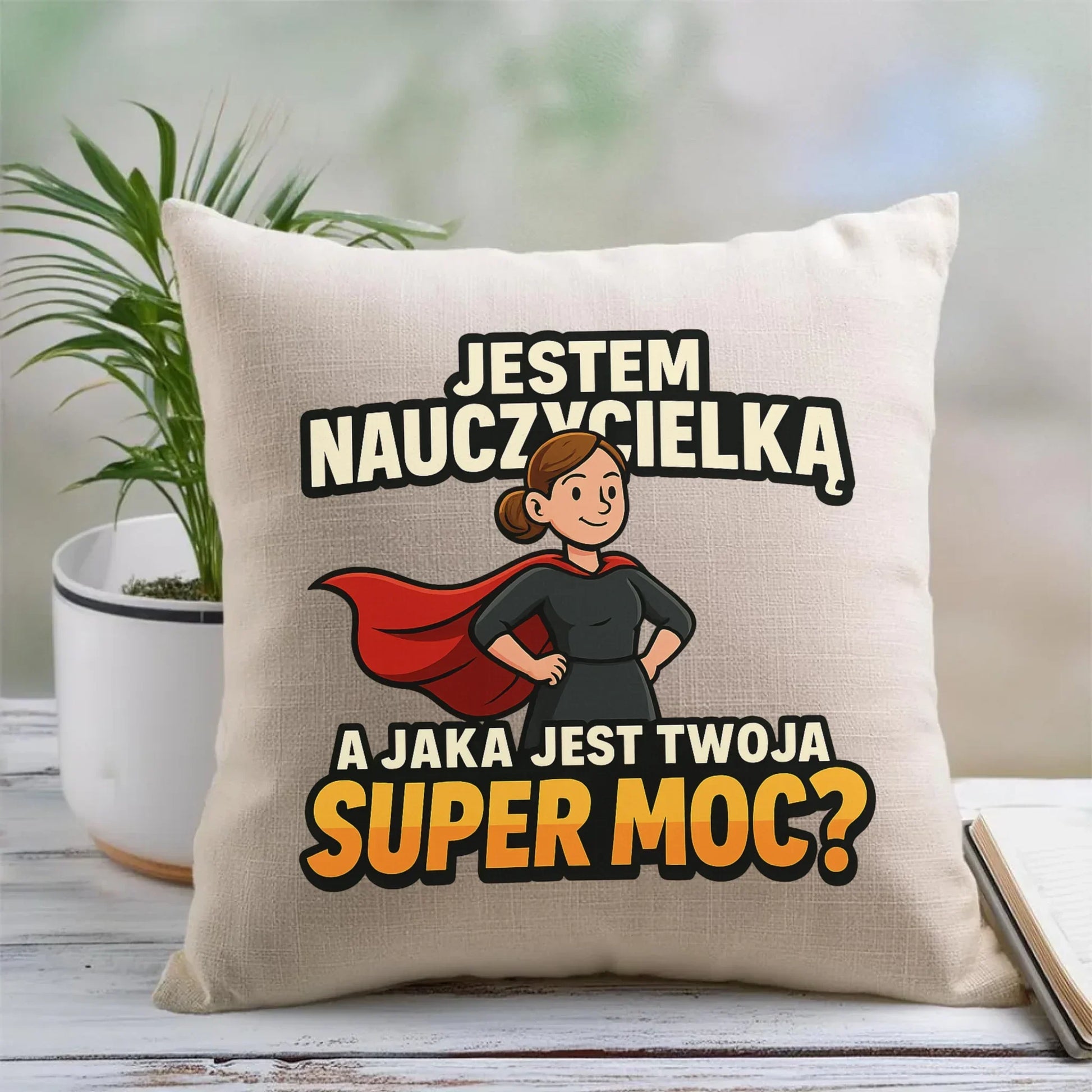 Jestem nauczycielką, a jak jest Twoja super moc? | Poduszka prezent dla nauczycielki N26 - StoryCups.pl