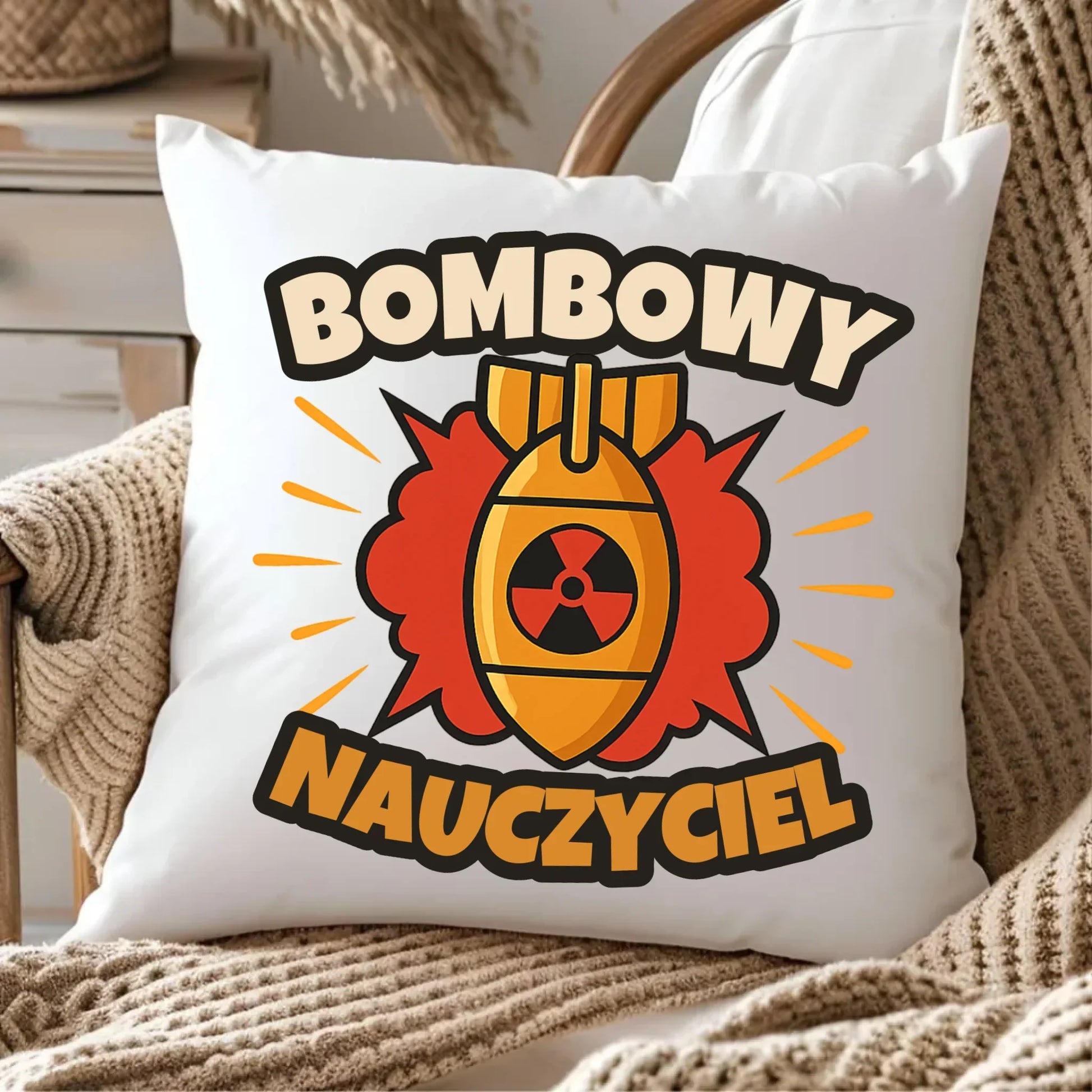 Bombowy nauczyciel | Poduszka prezent dla nauczyciela N36 - StoryCups.pl