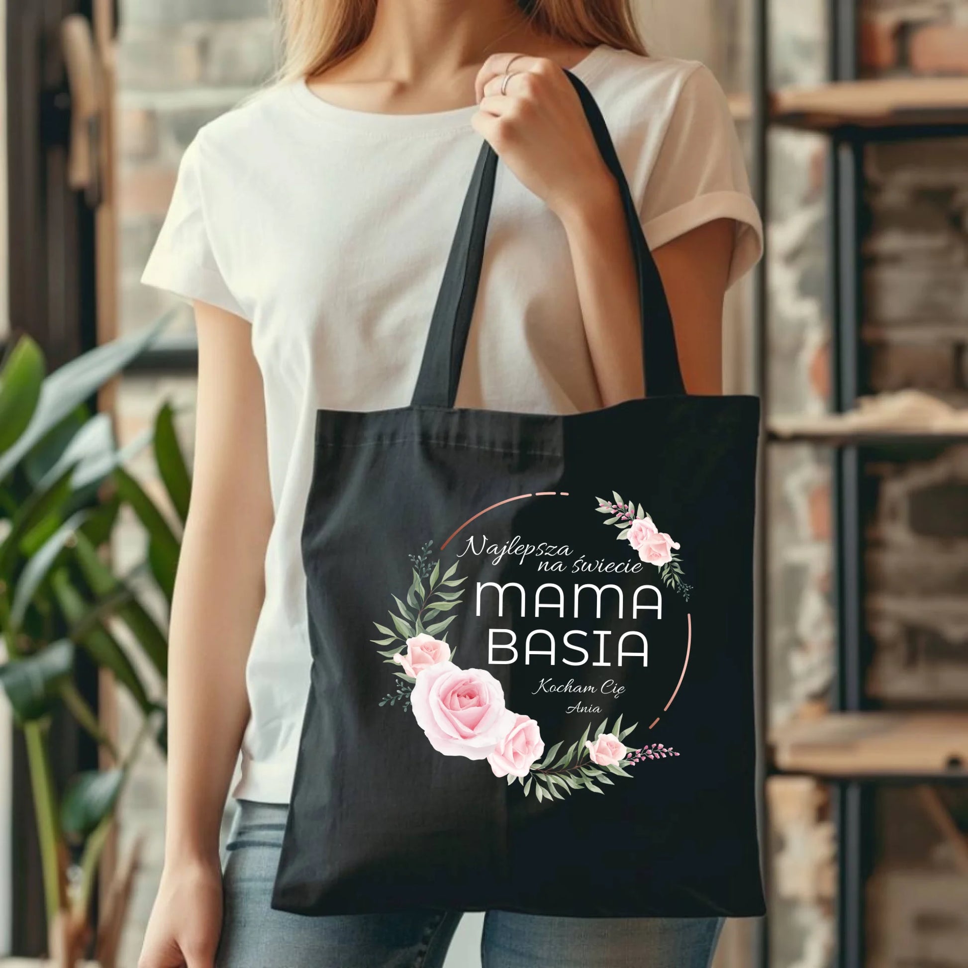 Czarna torba dla mamy upominek na Dzień Mamy