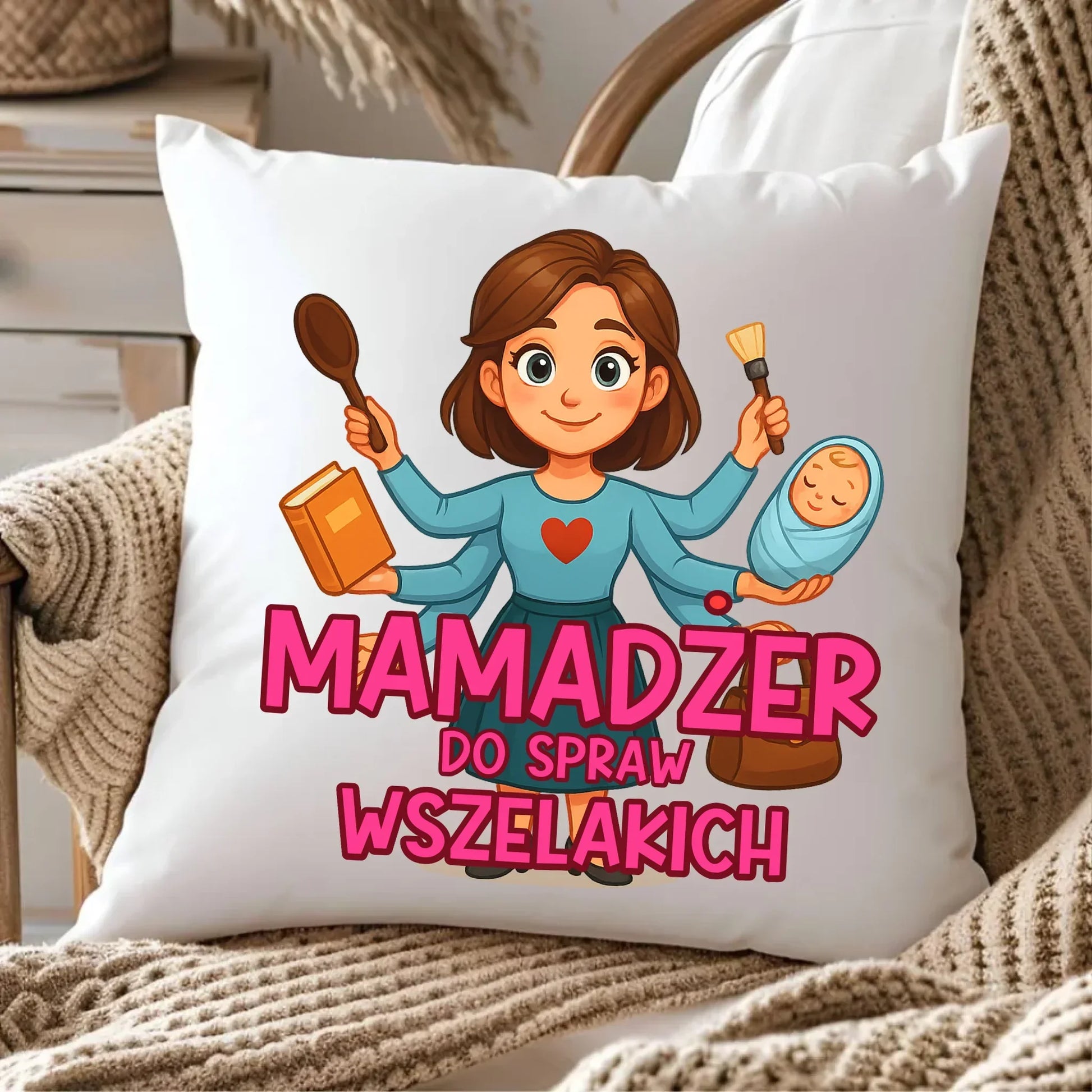 Mamadżer do spraw wszelakich | Poduszka prezent dla mamy DM28 - StoryCups.pl