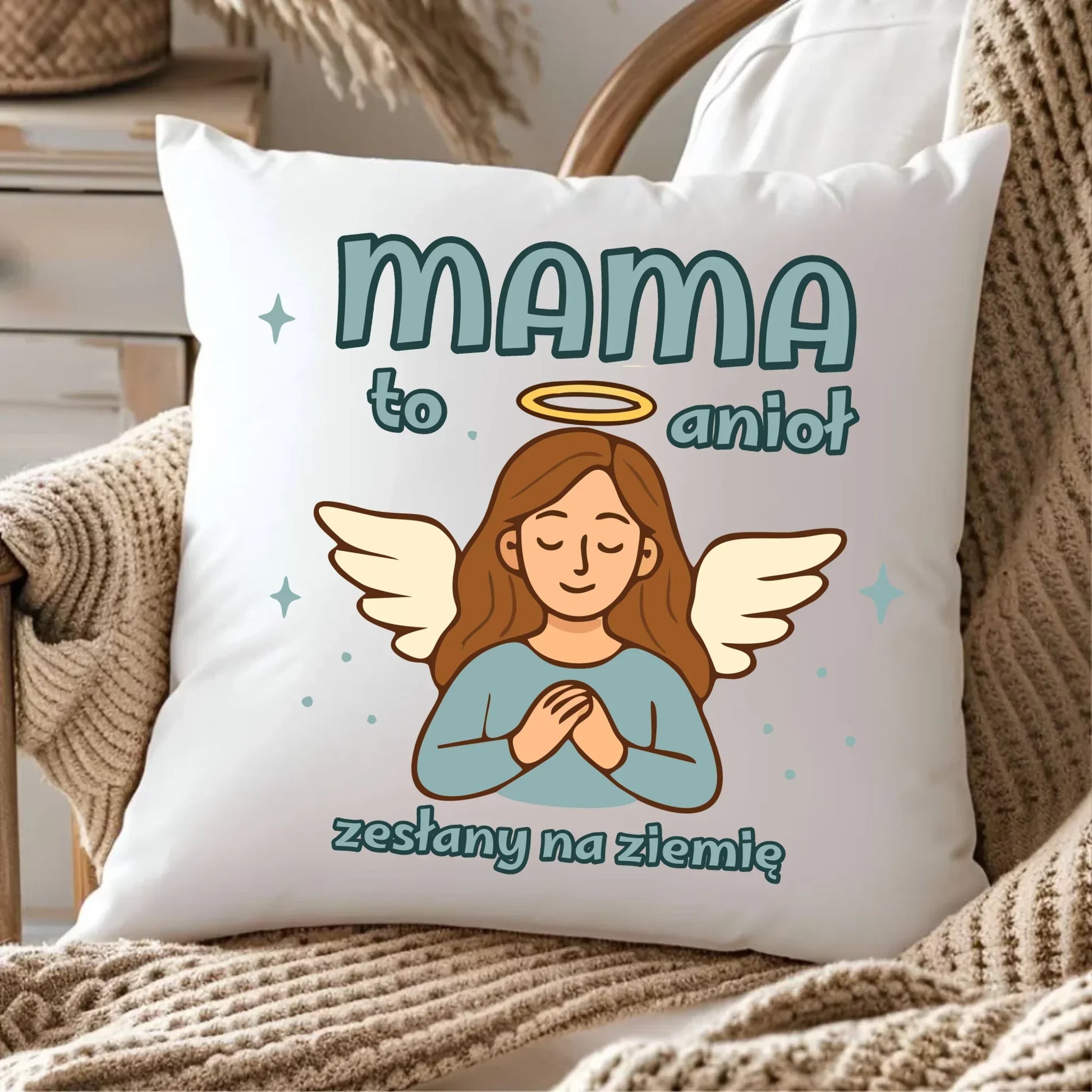 Mama to anioł zesłany na ziemię | Poduszka prezent dla mamy DM30 - StoryCups.pl