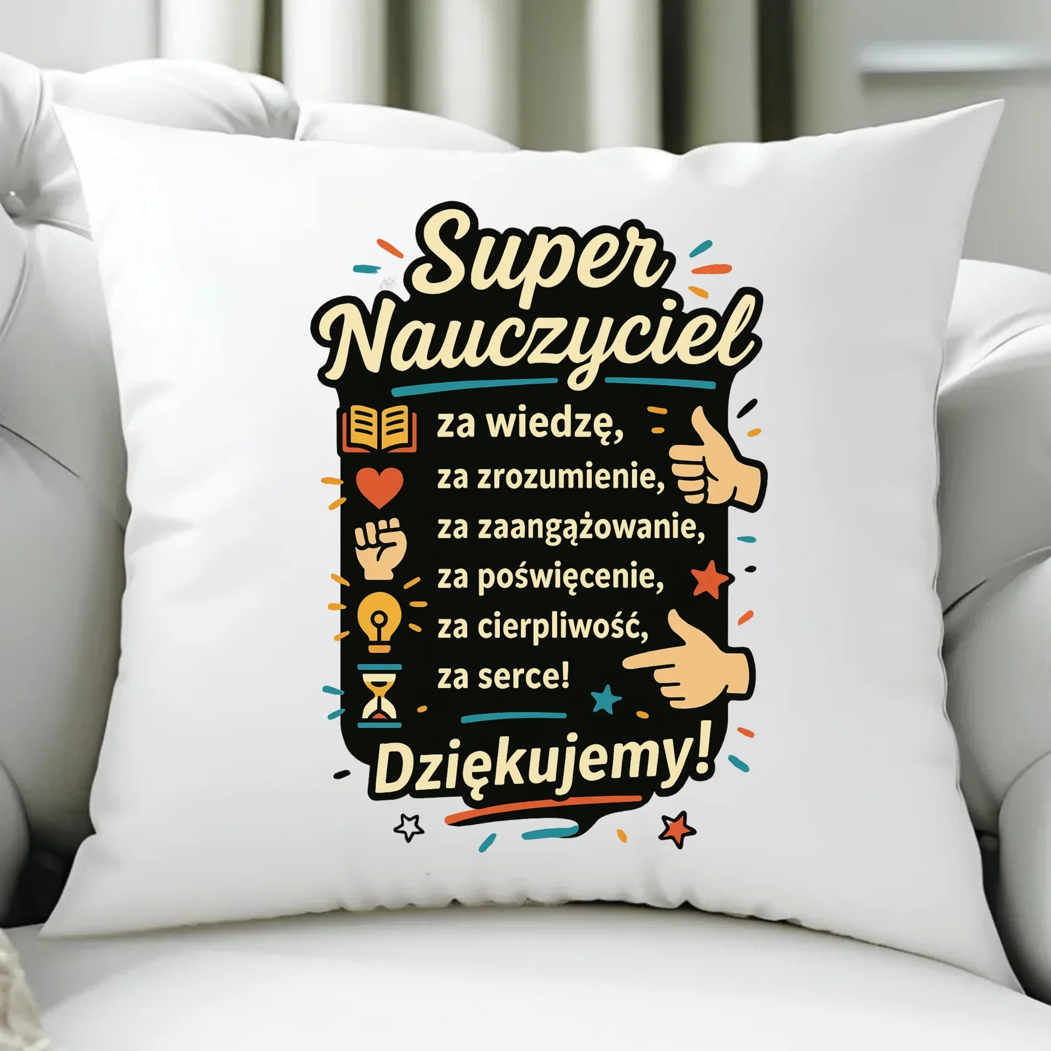 Super Nauczyciel Podziękowanie | Poduszka prezent na Zakończenie Roku Szkolnego N32 - StoryCups.pl