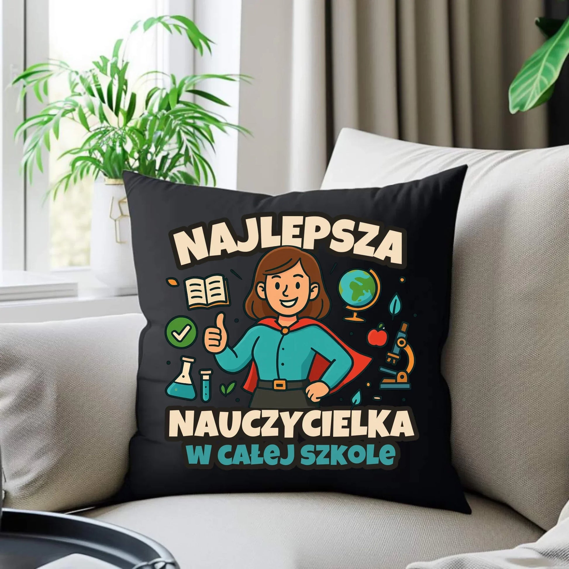Najlepsza nauczycielka w całej szkole | Poduszka dekoracyjna na prezent N45 - StoryCups.pl