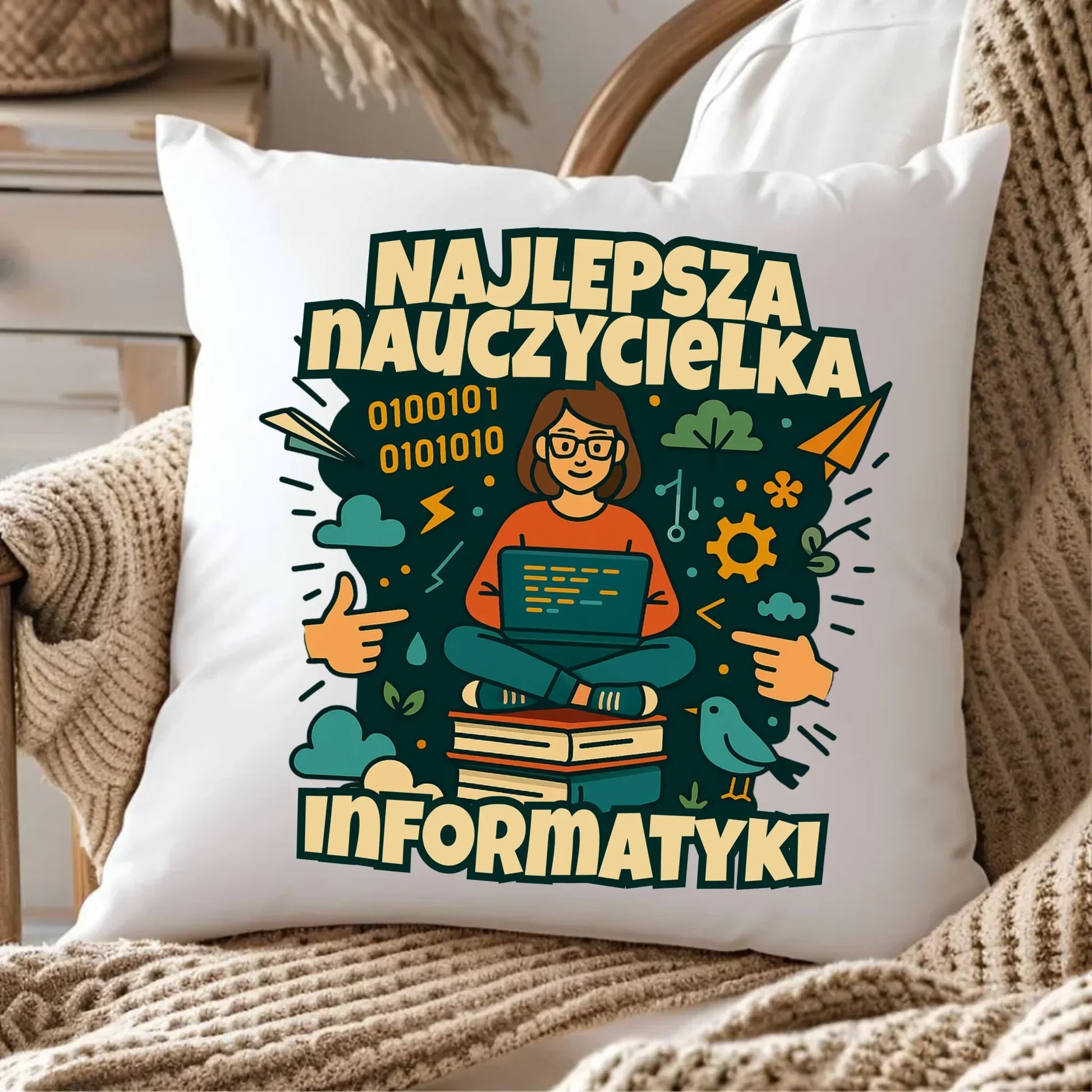 Najlepsza nauczycielka informatyki | Poduszka na prezent N51 - StoryCups.pl