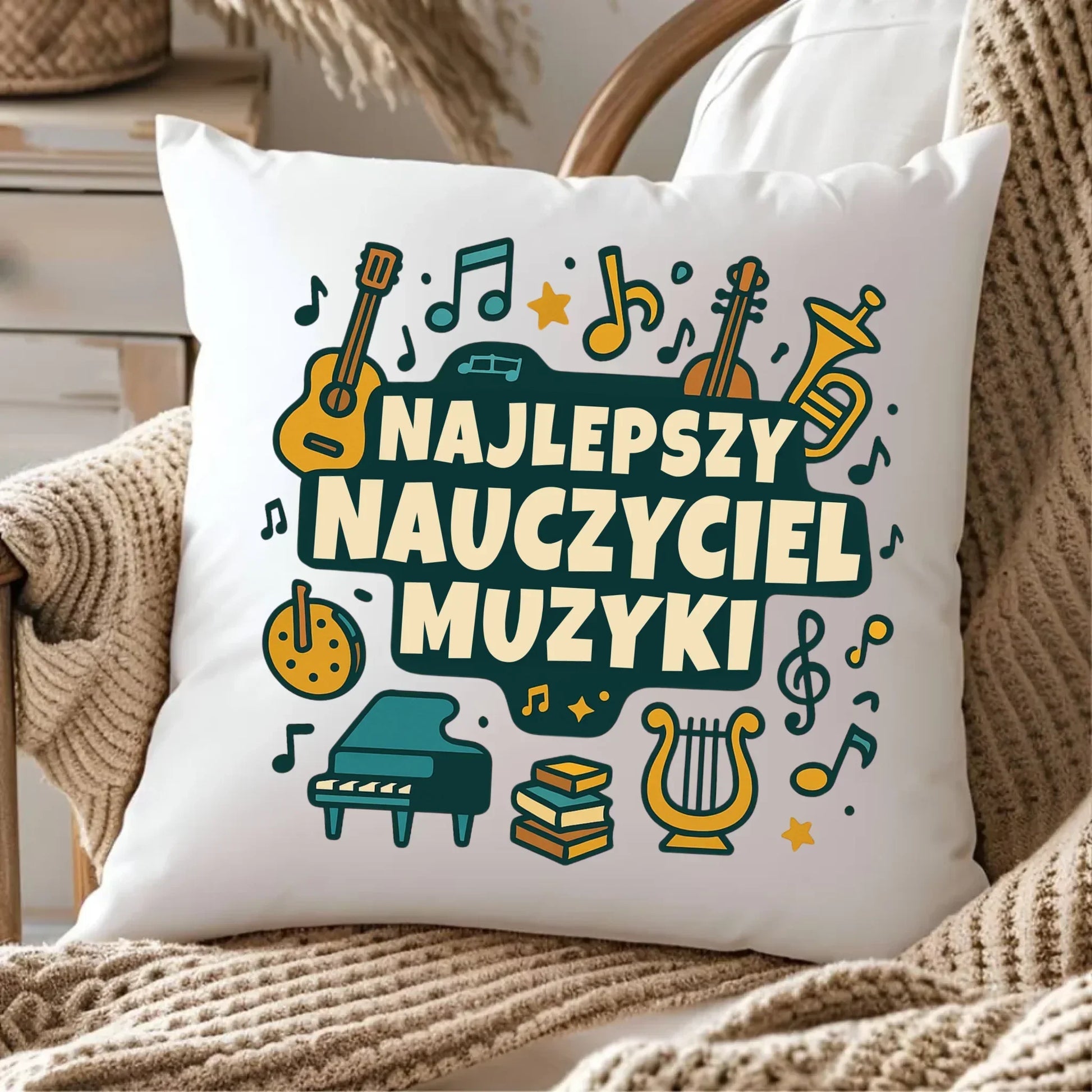 Najlepszy nauczyciel muzyki | Poduszka prezent dla nauczyciela N52 - StoryCups.pl