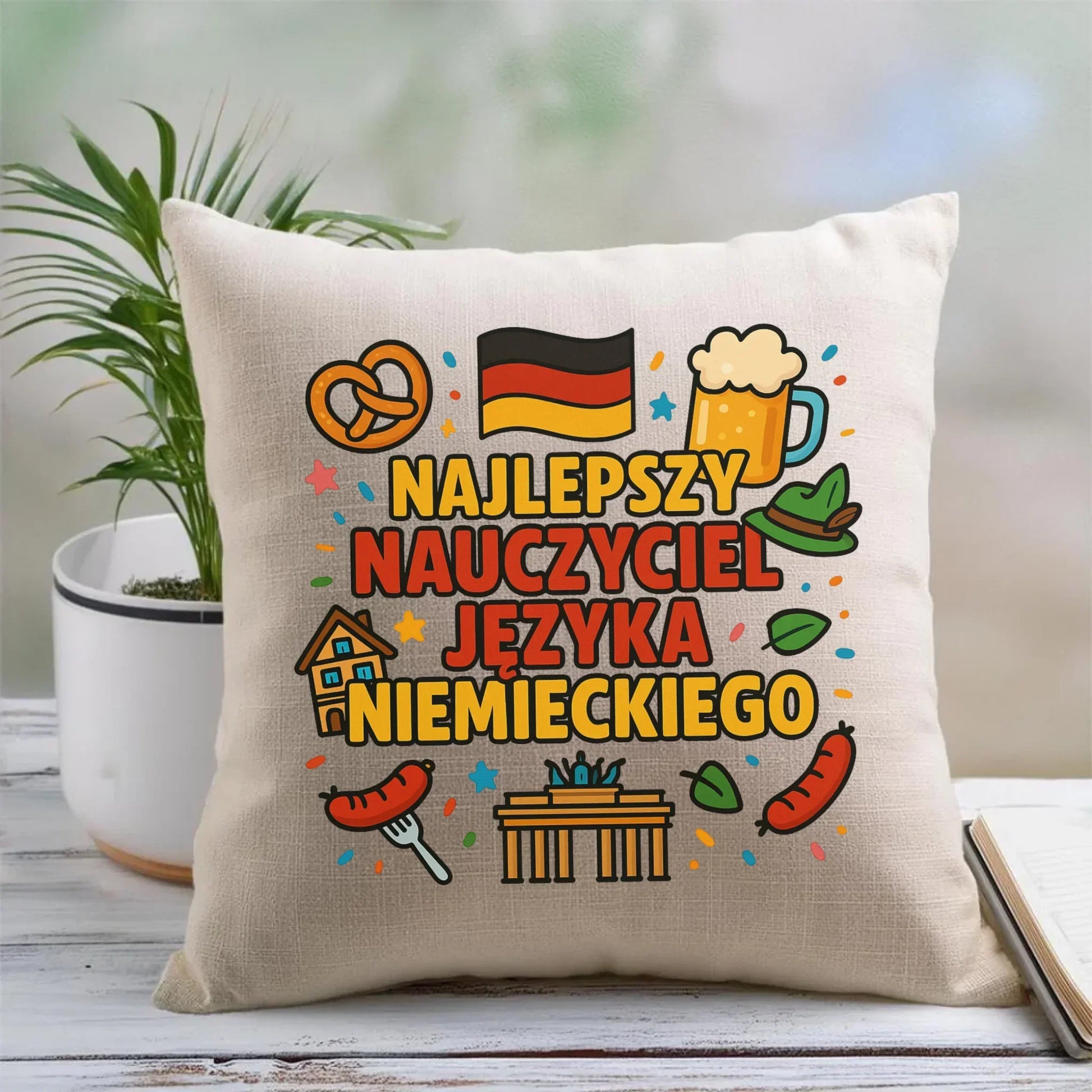 Najlepszy nauczyciel języka niemieckiego | Poduszka na prezent N54 - StoryCups.pl