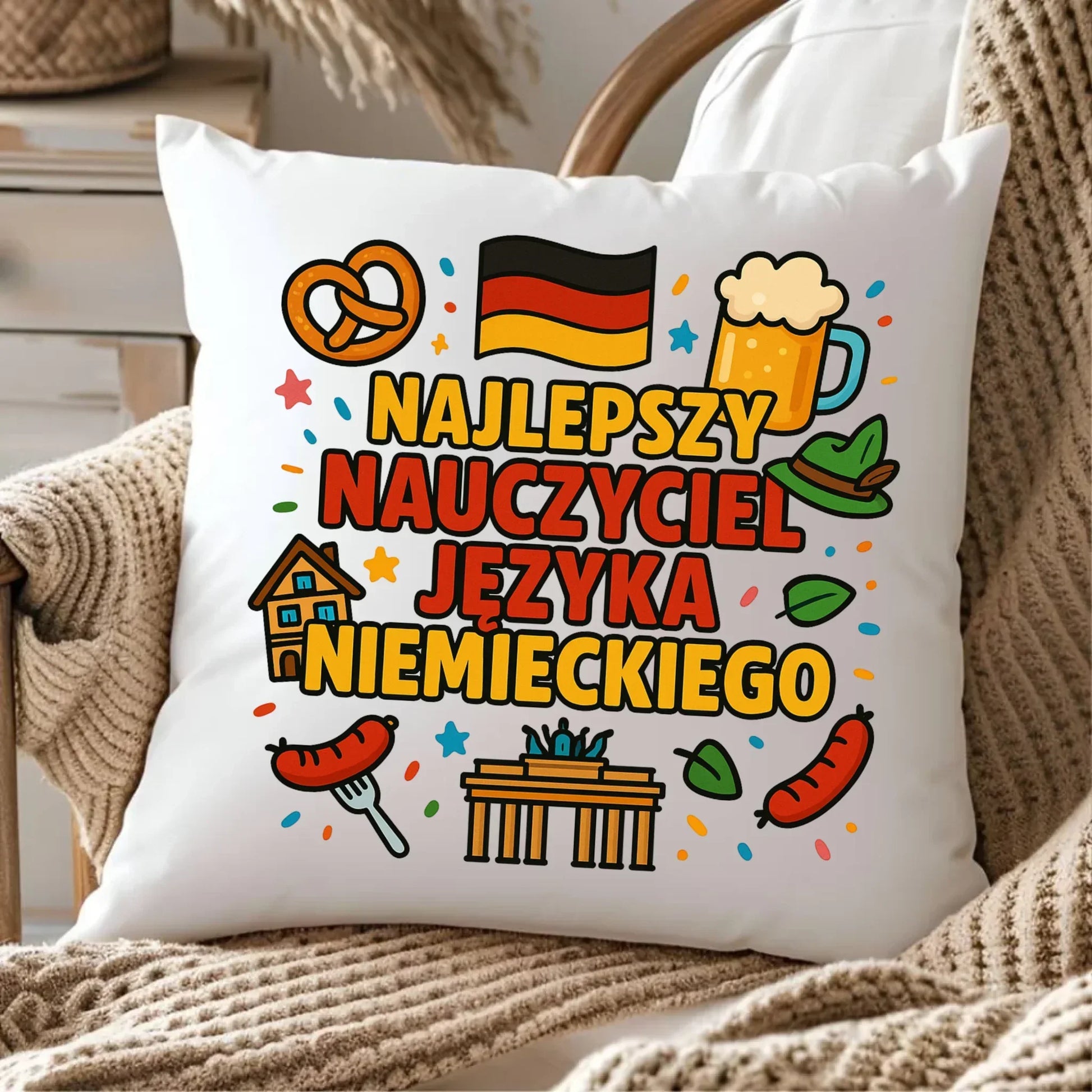 Najlepszy nauczyciel języka niemieckiego | Poduszka na prezent N54 - StoryCups.pl
