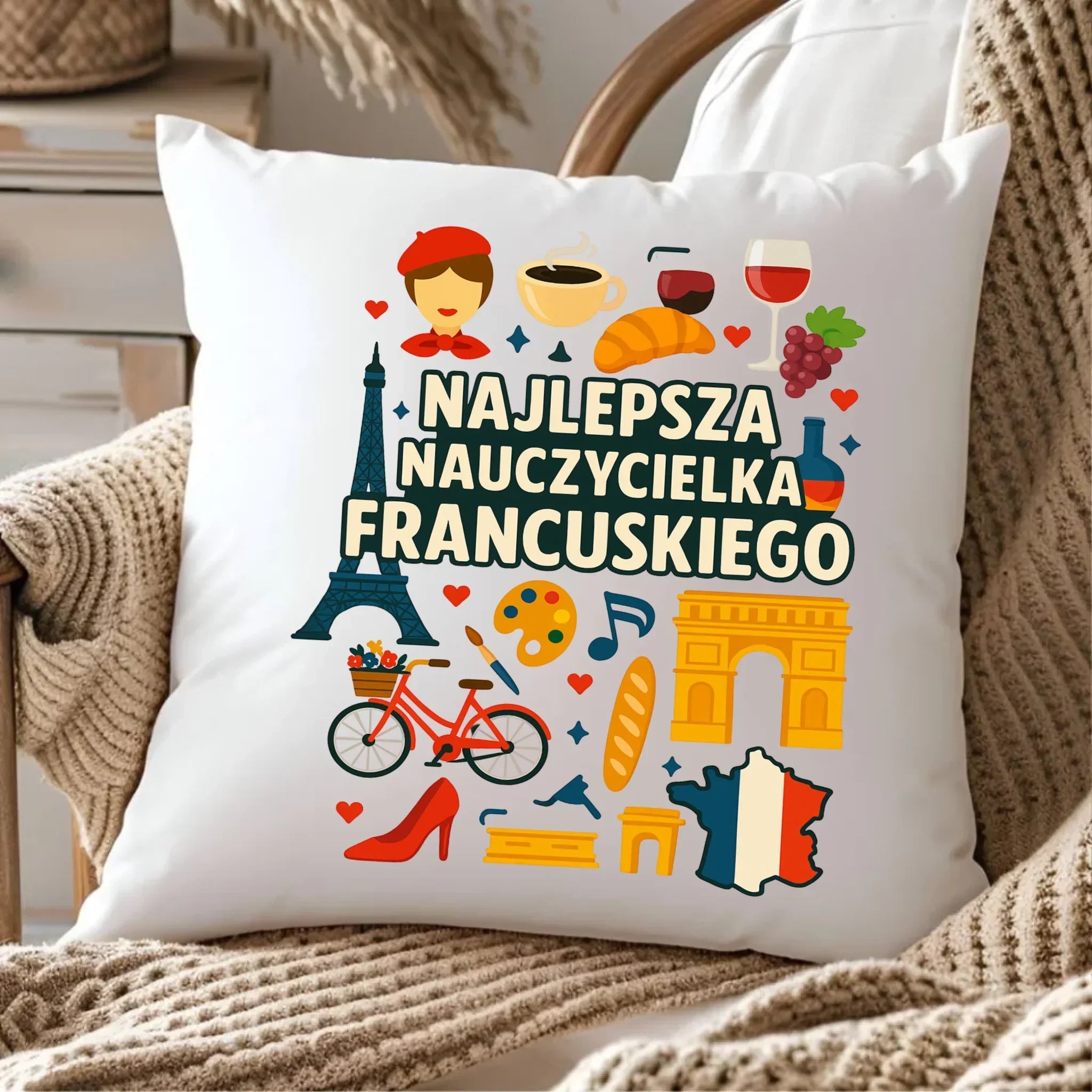 Nauczycielka języka francuskiego | Poduszka na prezent N58 - StoryCups.pl