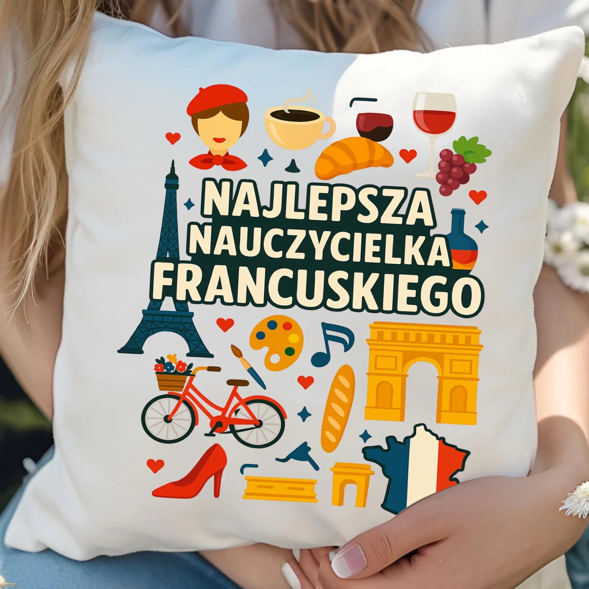 Nauczycielka języka francuskiego | Poduszka na prezent N58 - StoryCups.pl