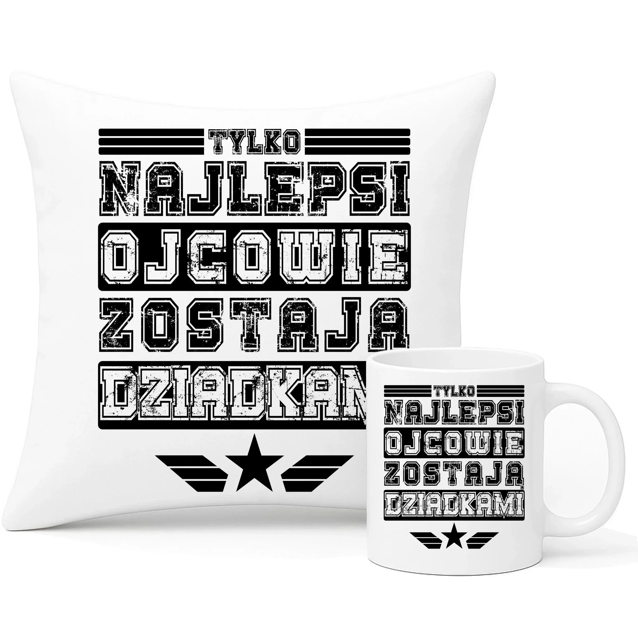 Tylko najlepsi ojcowie zostają dziadkami | Zestaw poduszka i kubek dla taty DT39 - StoryCups.pl