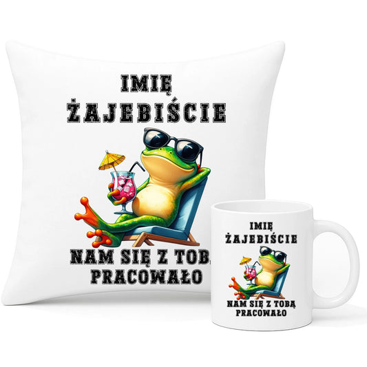 Zestaw prezentowy na odejście z pracy awans poduszka i kubek