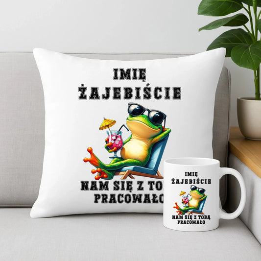 Prezent na odejście z pracy awans poduszka i kubek